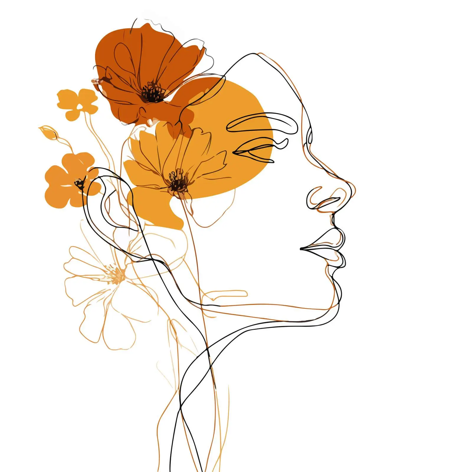 Elegant Female Face Line Art — free download from Dotvec