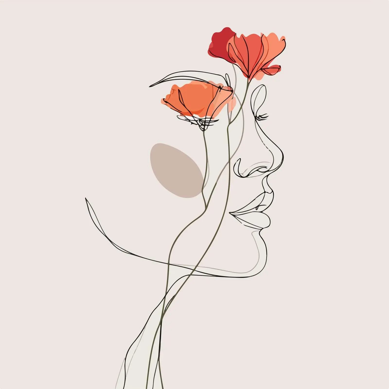 Elegance of Female Face with Abstract Flowers — free download from Dotvec