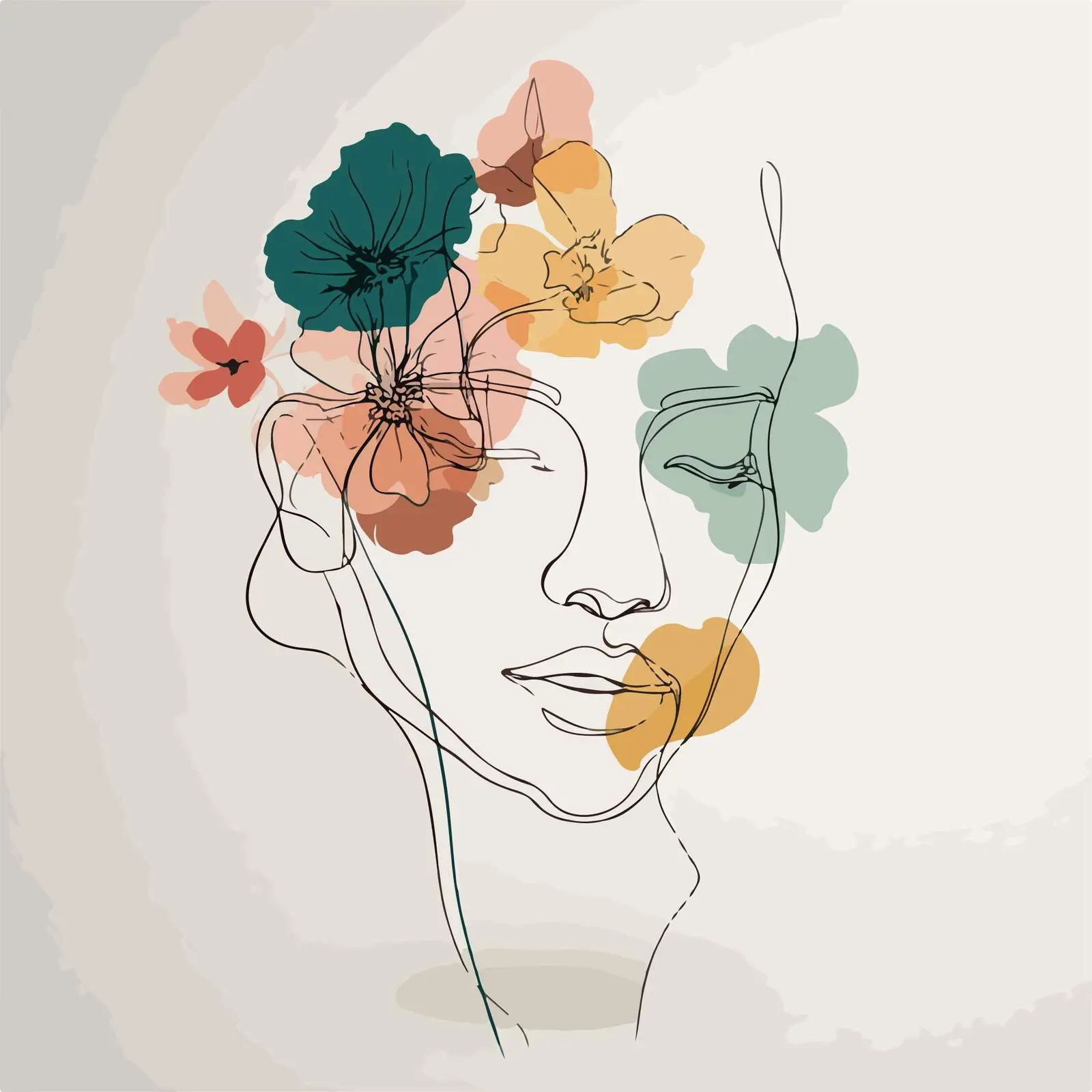 Elegant Female Face Line Art — free download from Dotvec