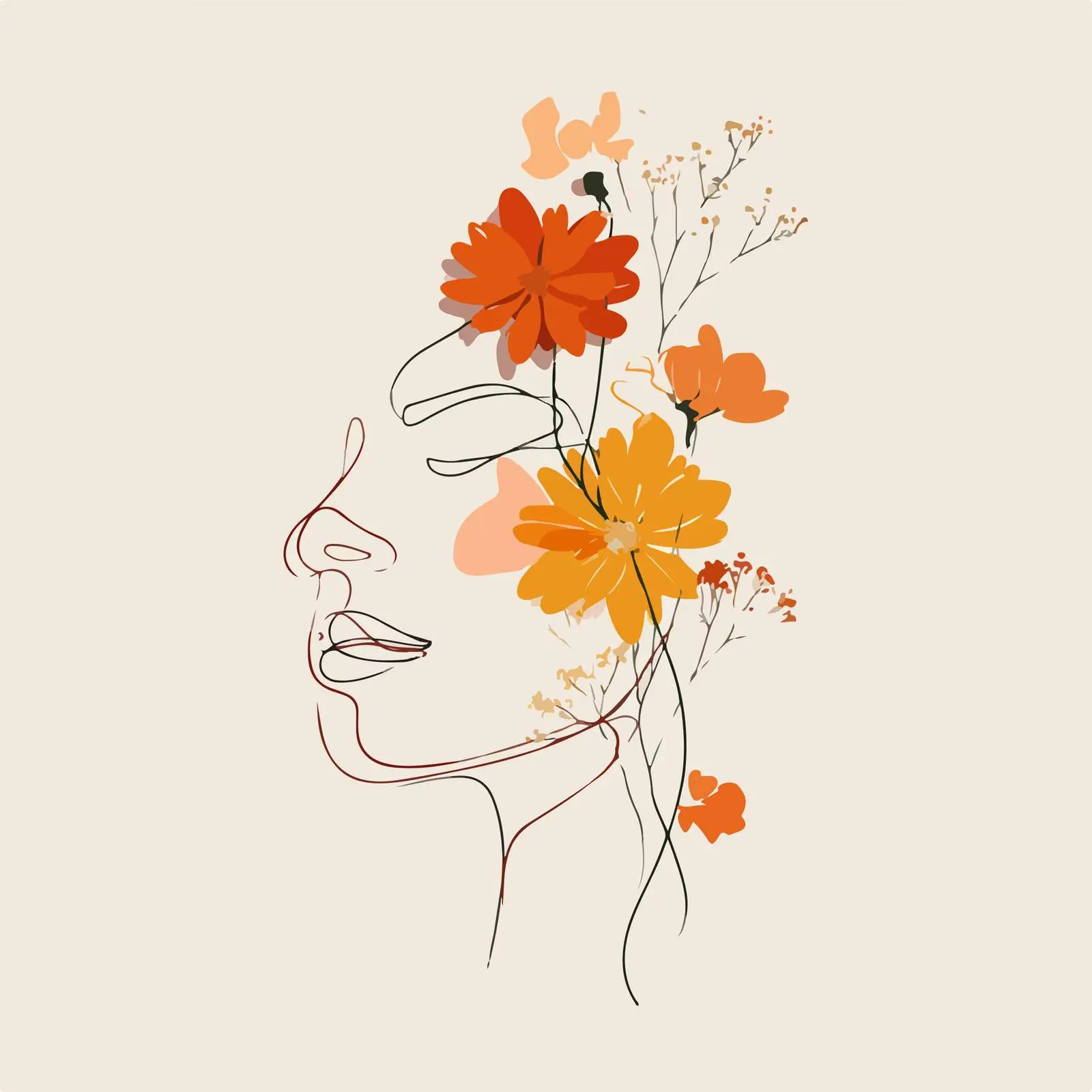 Elegant Floral Face Line Art — free download from Dotvec