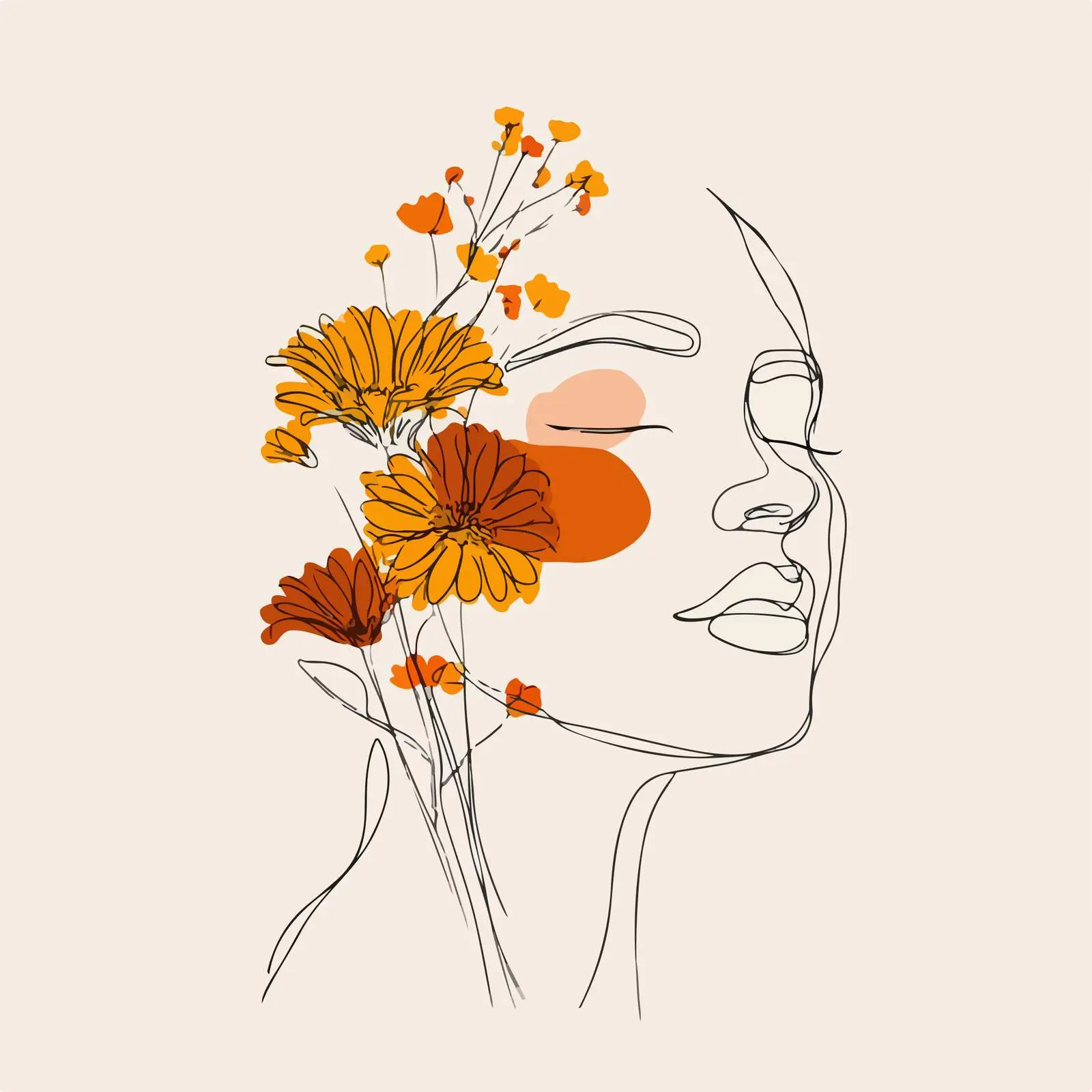 Elegant Female Face with Floral Line Art — free download from Dotvec