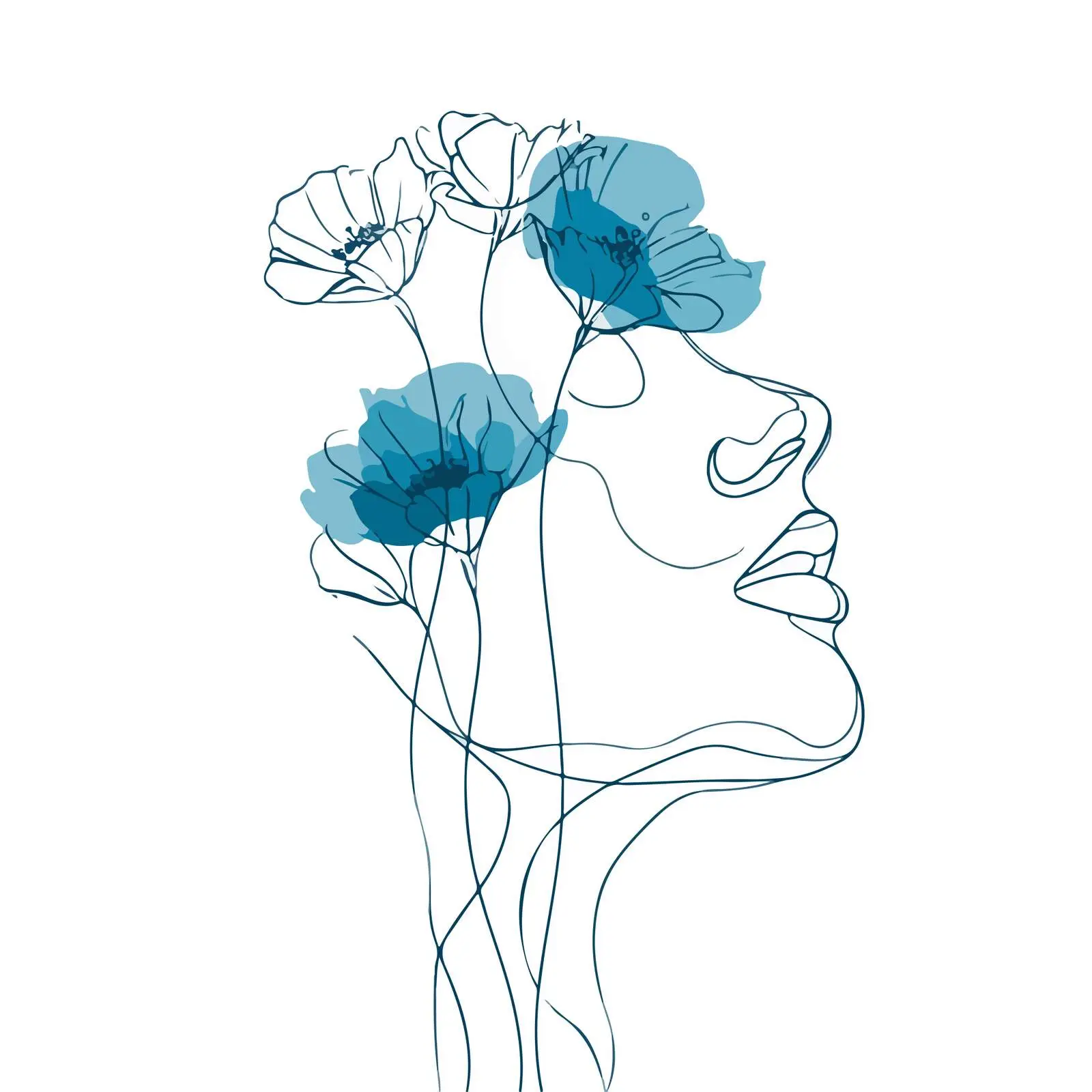 Elegant Floral Female Profile Line Art — free download from Dotvec