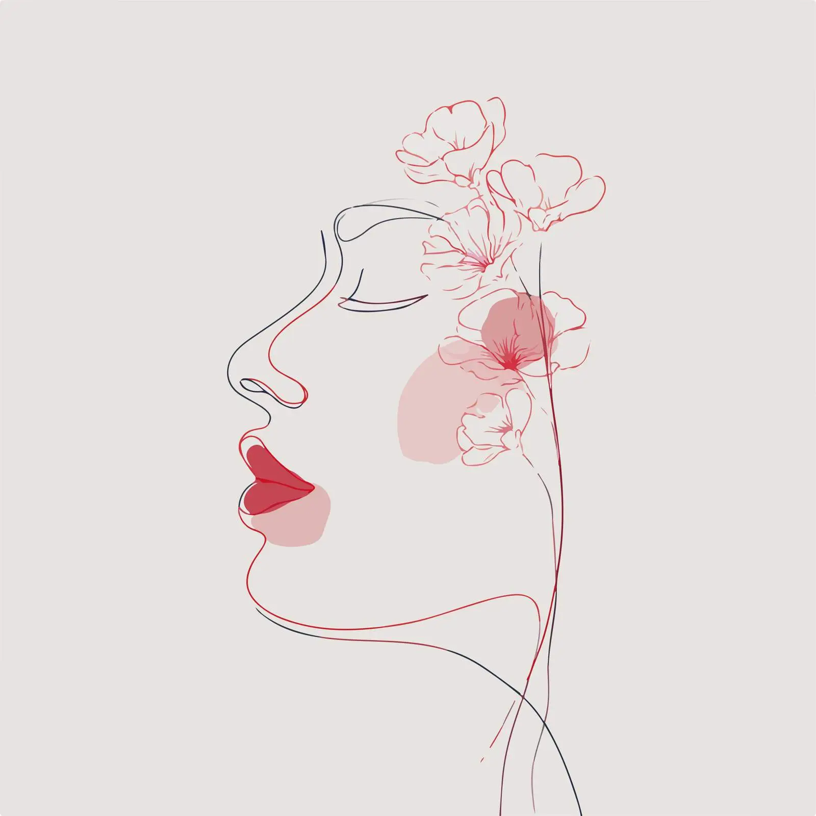 Minimal Line Art Female Face with Flowers — free download from Dotvec