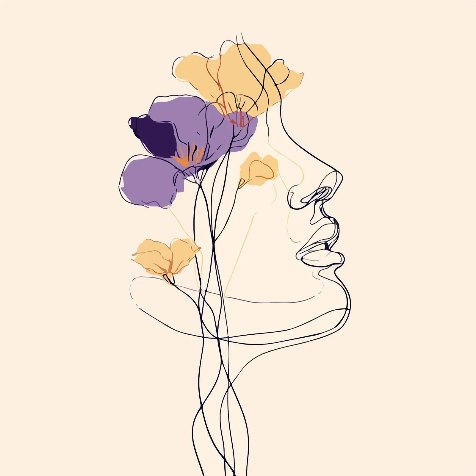 Elegant Female Face Line Art — free download from Dotvec