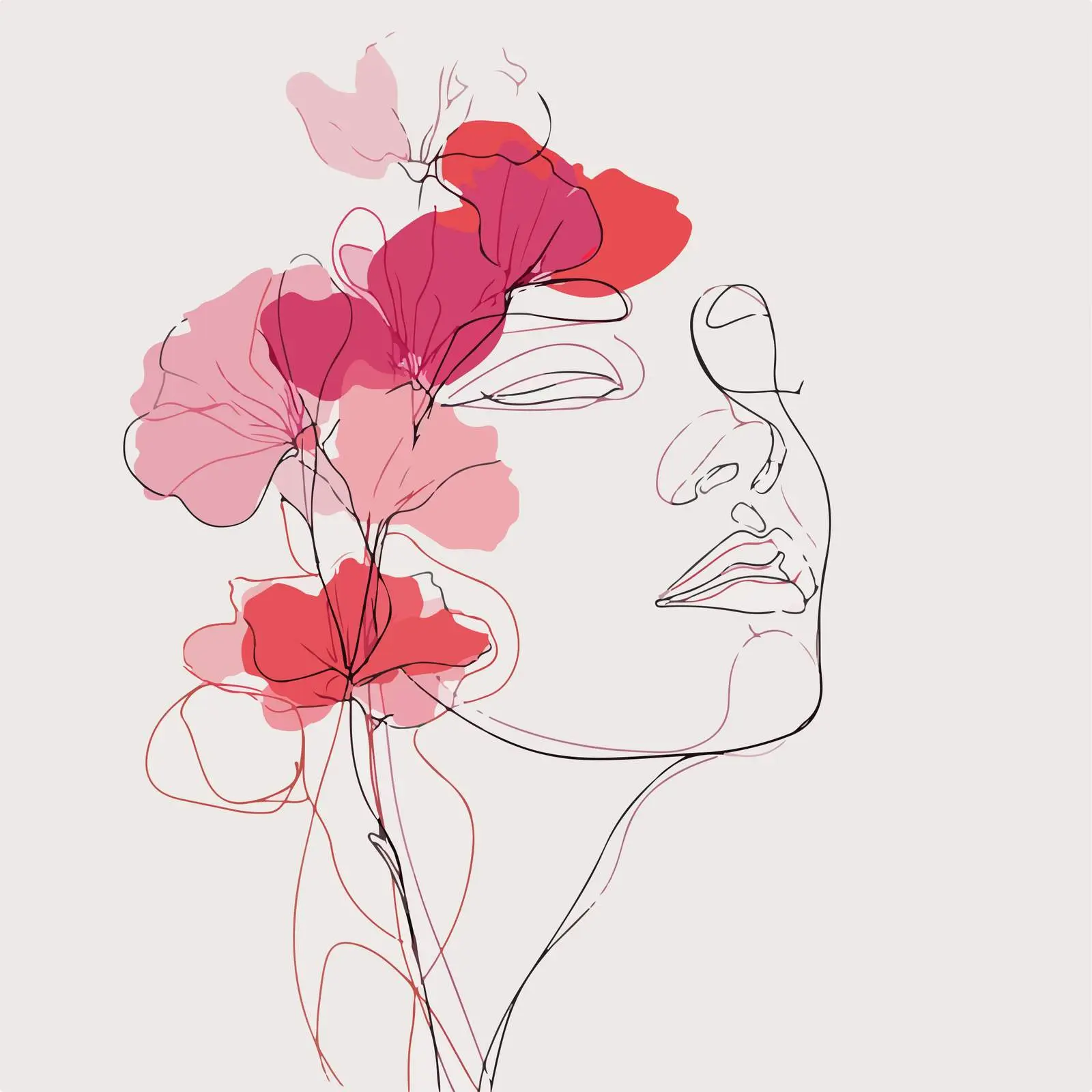 Elegant Female Face with Flowing Flowers — free download from Dotvec