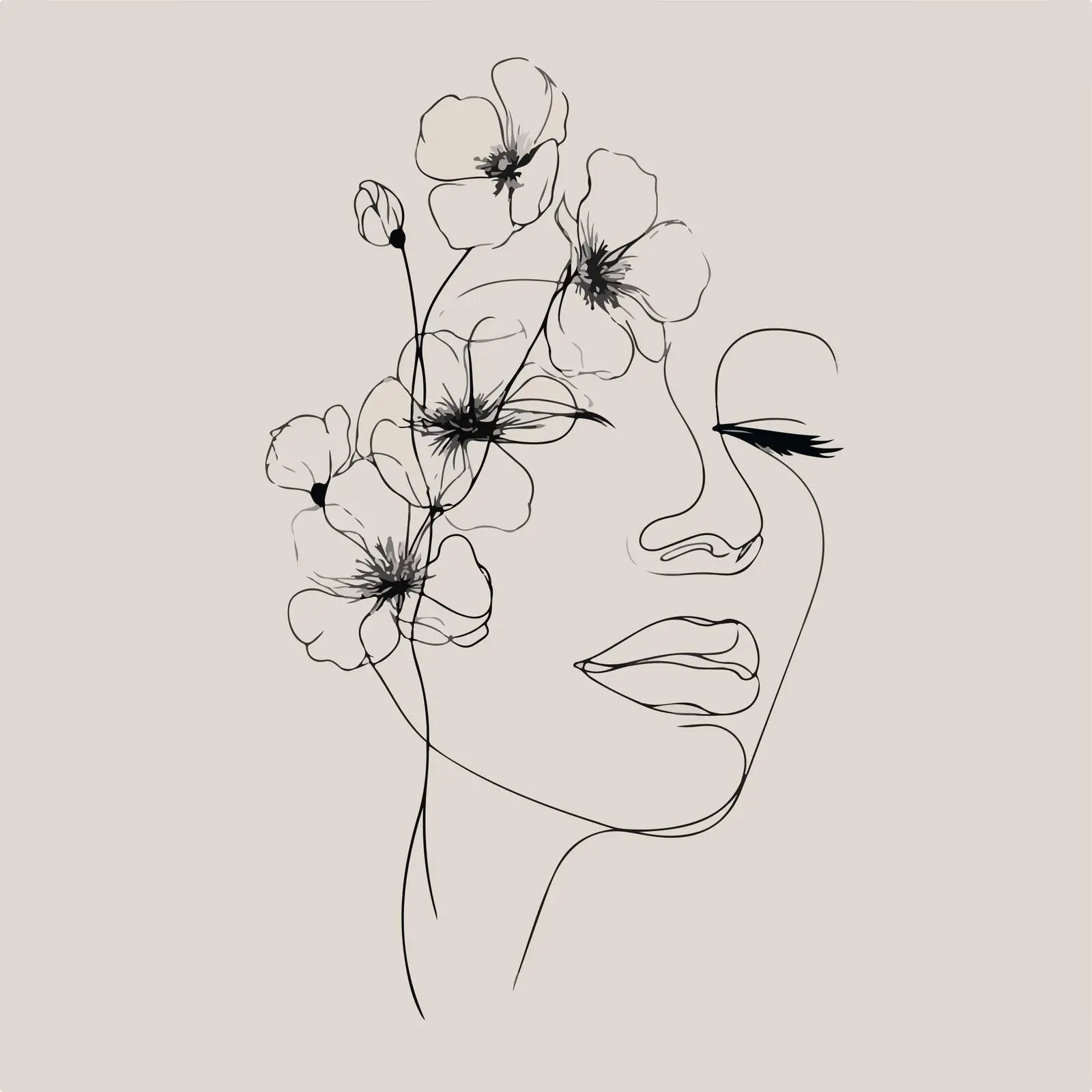 Elegant Female Face with Flowers Minimalism — free download from Dotvec