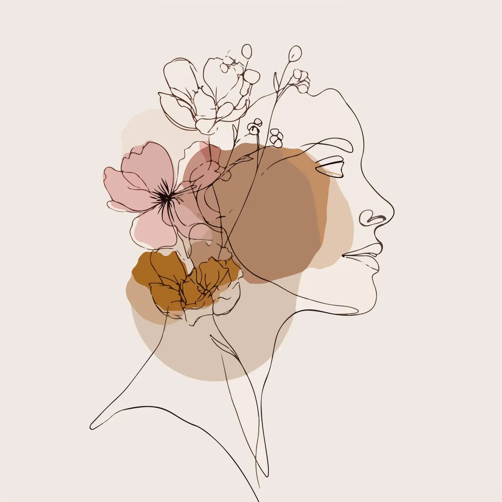 Minimalist Female Face Line Art with Flowers — free download from Dotvec
