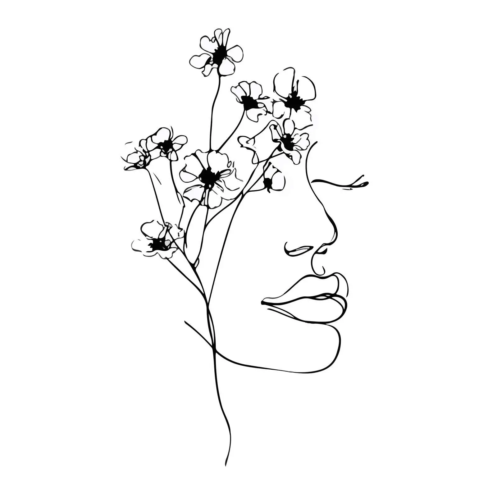 Elegant Floral Face Line Art — free download from Dotvec