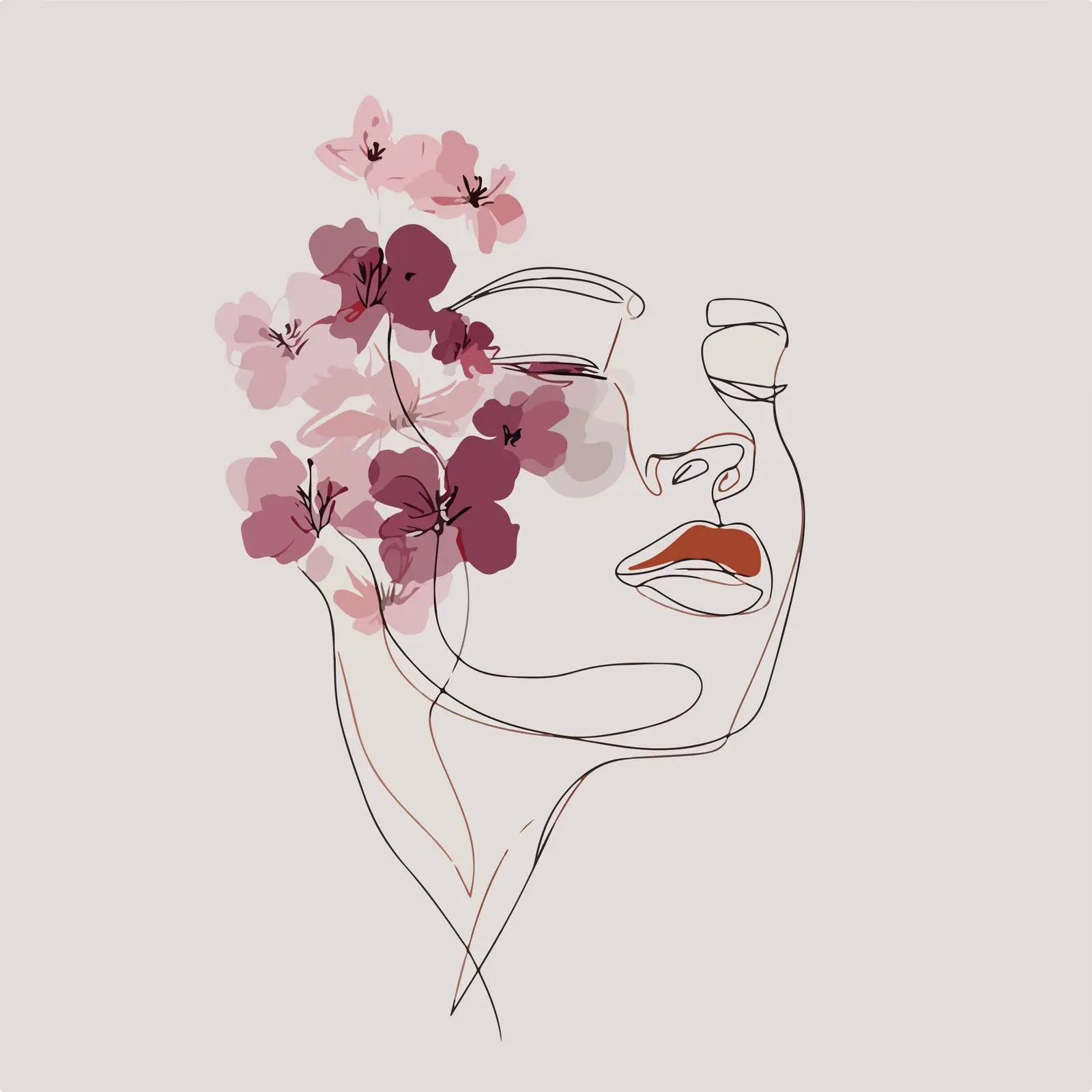 Graceful Female Face with Floral Line Art — free download from Dotvec