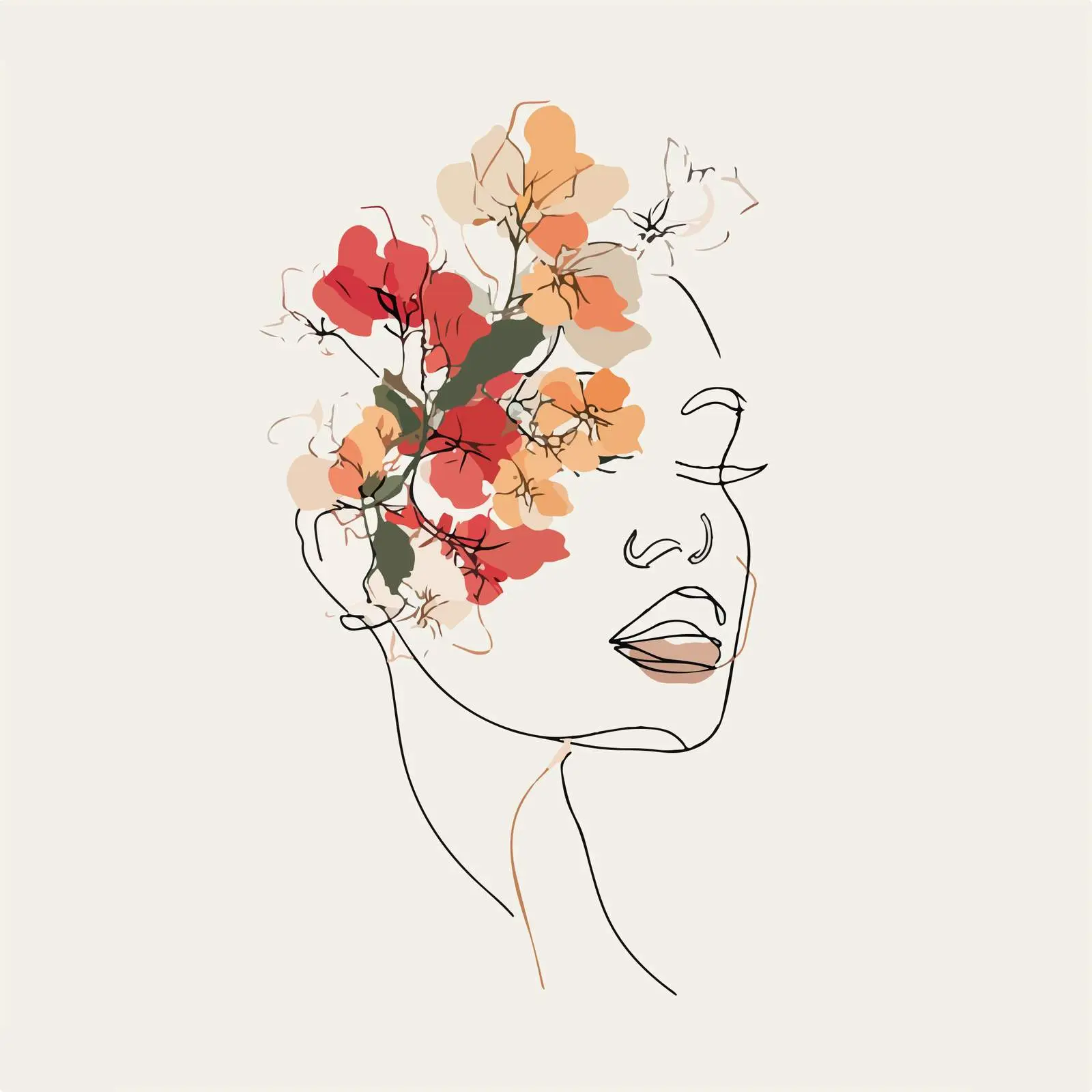 Elegant Female Face Line Art — free download from Dotvec