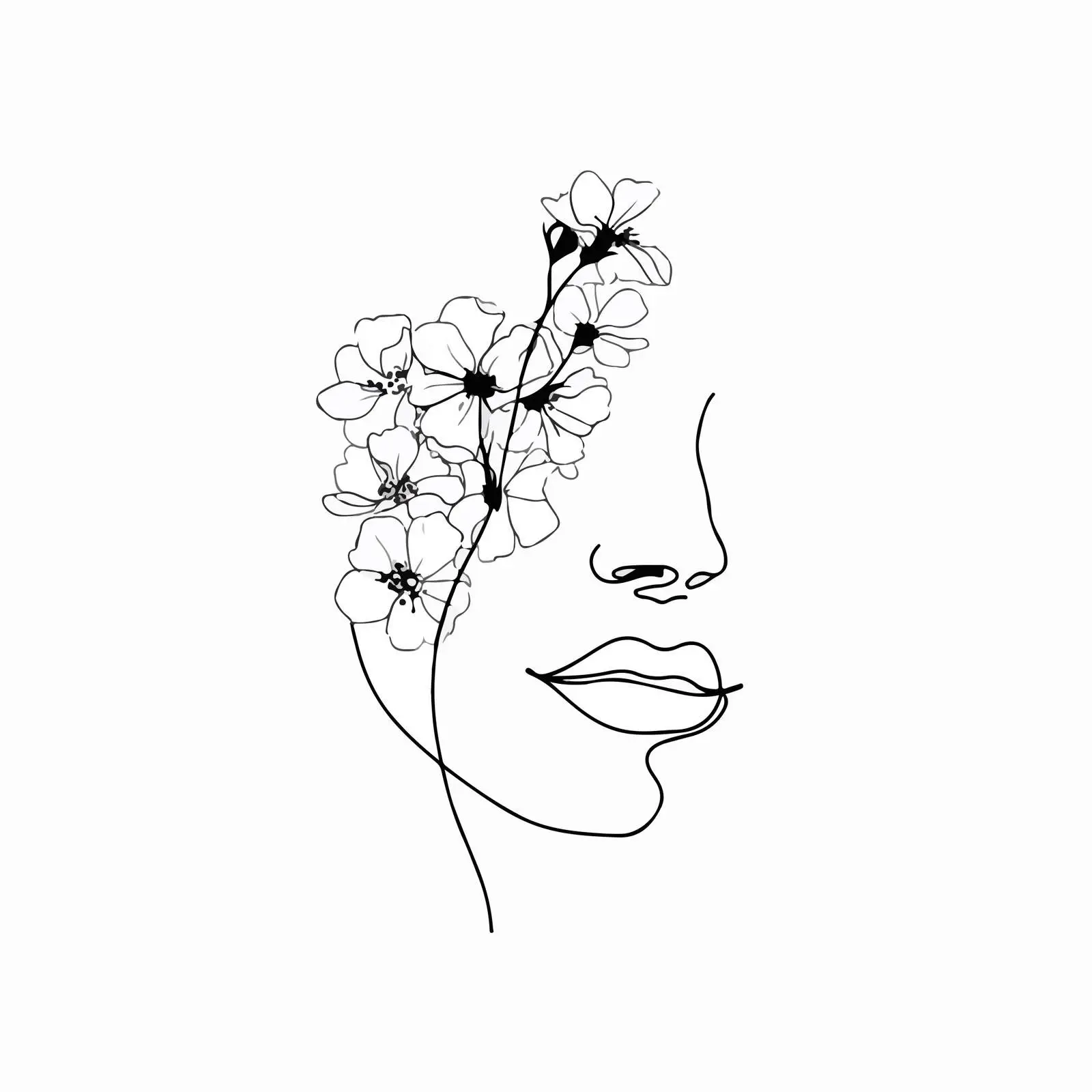 Minimal Female Face Line Art with Flowers — free download from Dotvec
