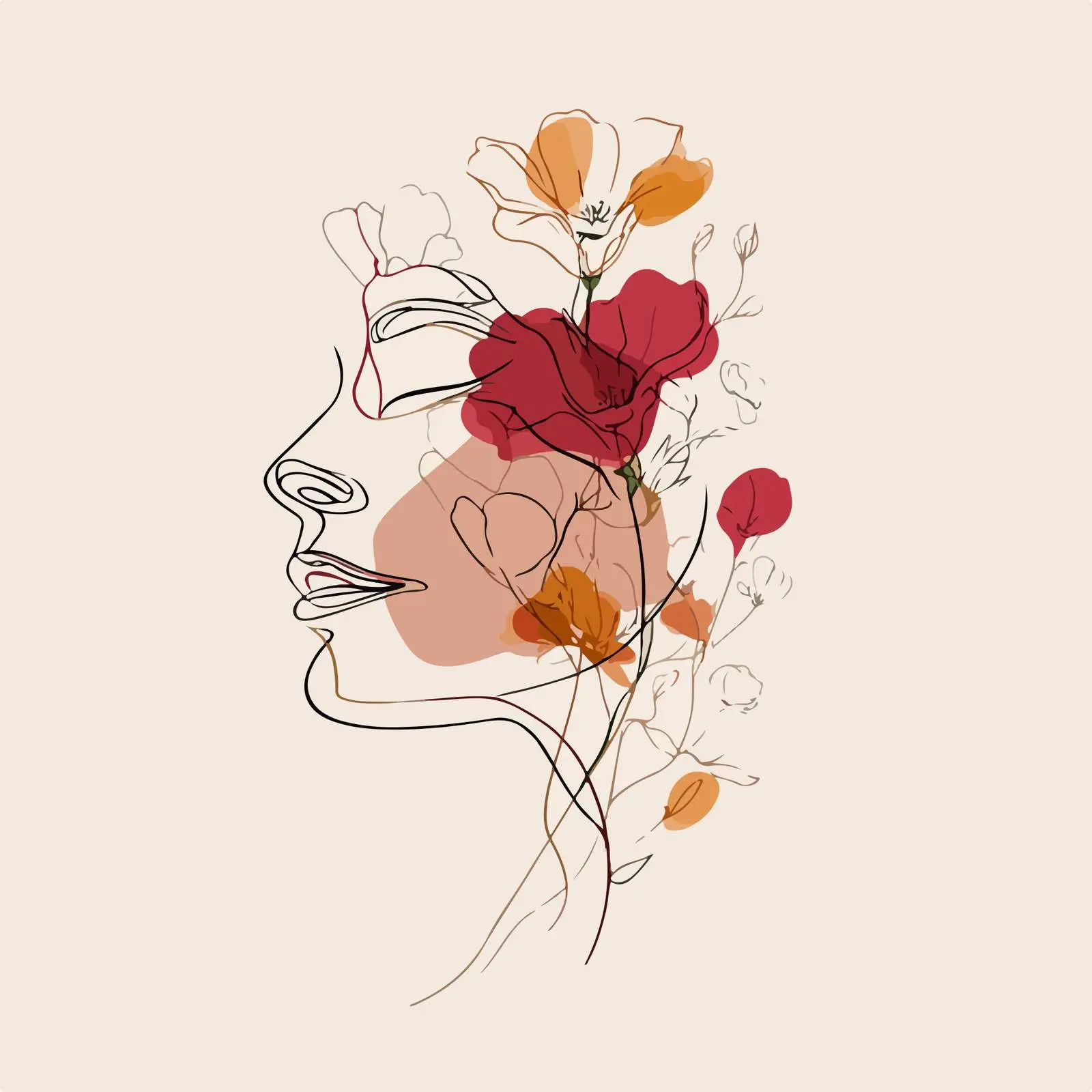 Elegant Head with Blooming Flowers Art – free loom image from Dotvec