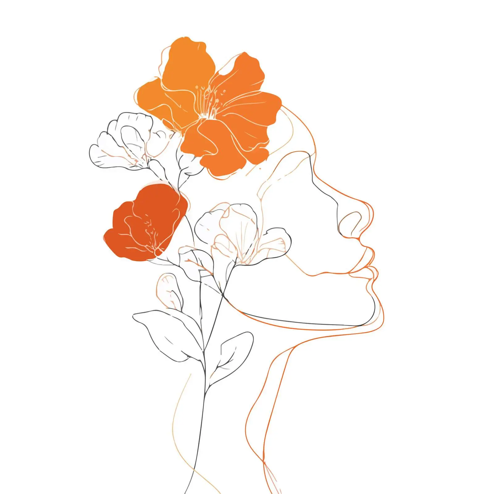 Elegant Floral Head Continuous Line Art — free download from Dotvec
