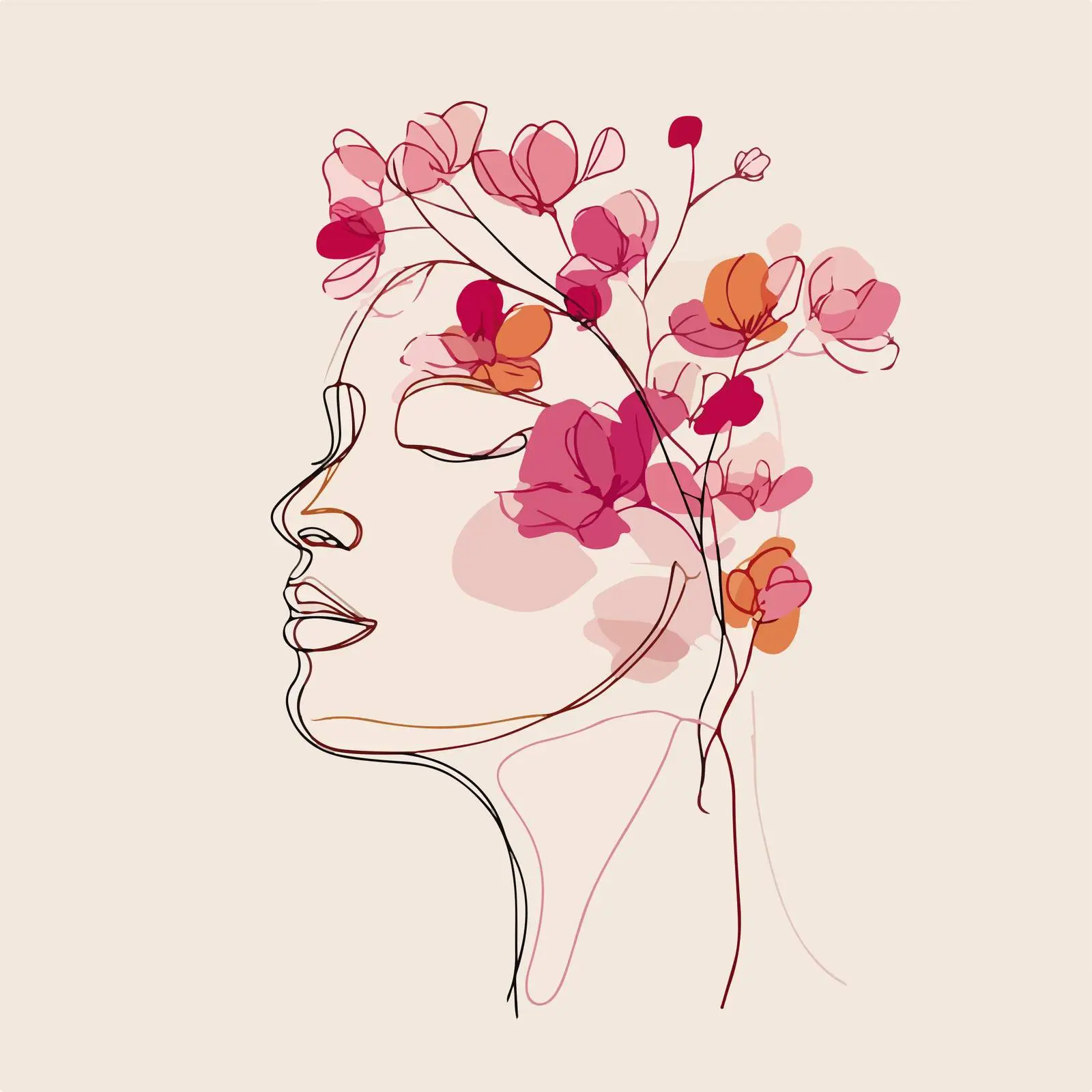 Continuous Line Art with Blooming Flowers — free download from Dotvec