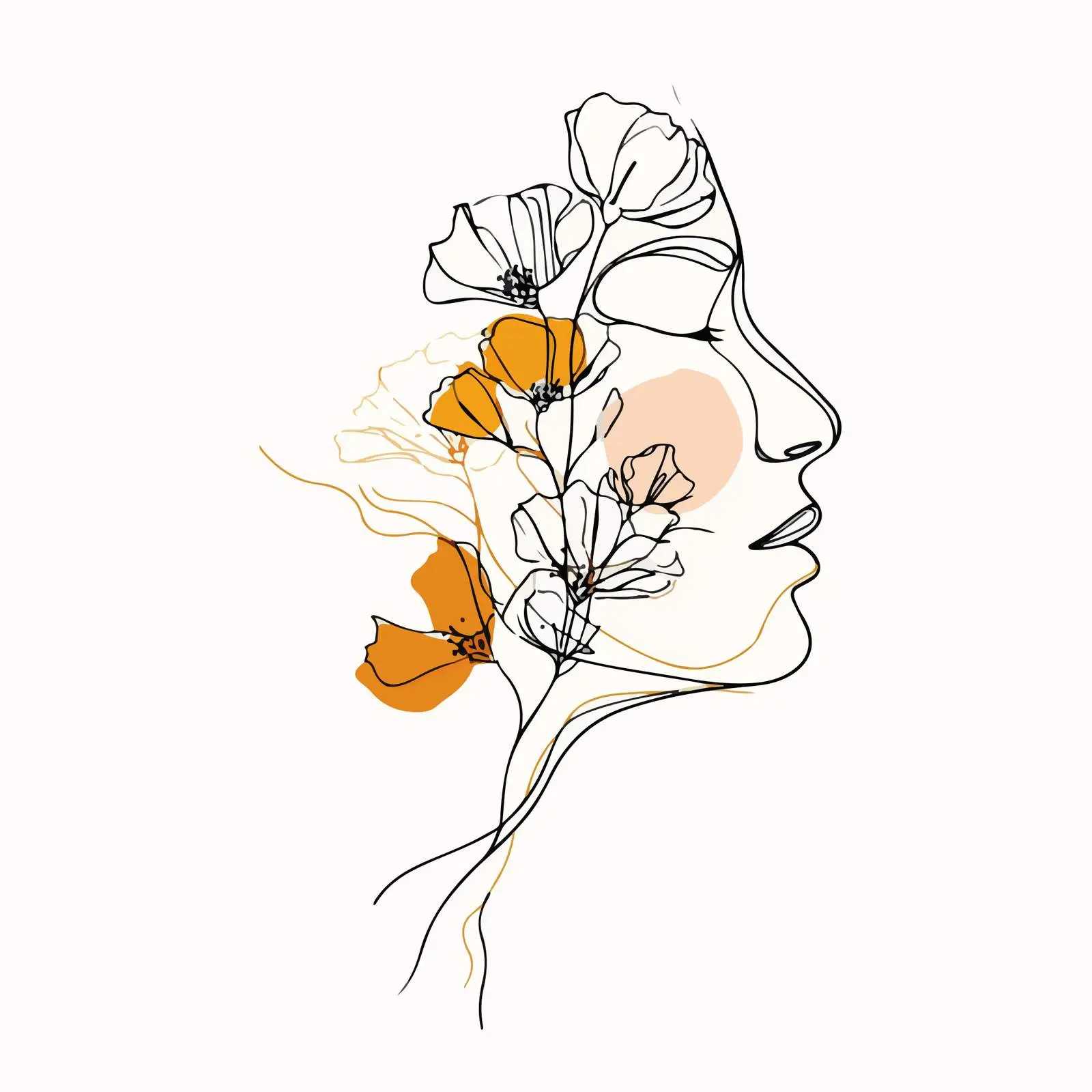 Minimal Head with Blooming Flowers Art — free download from Dotvec