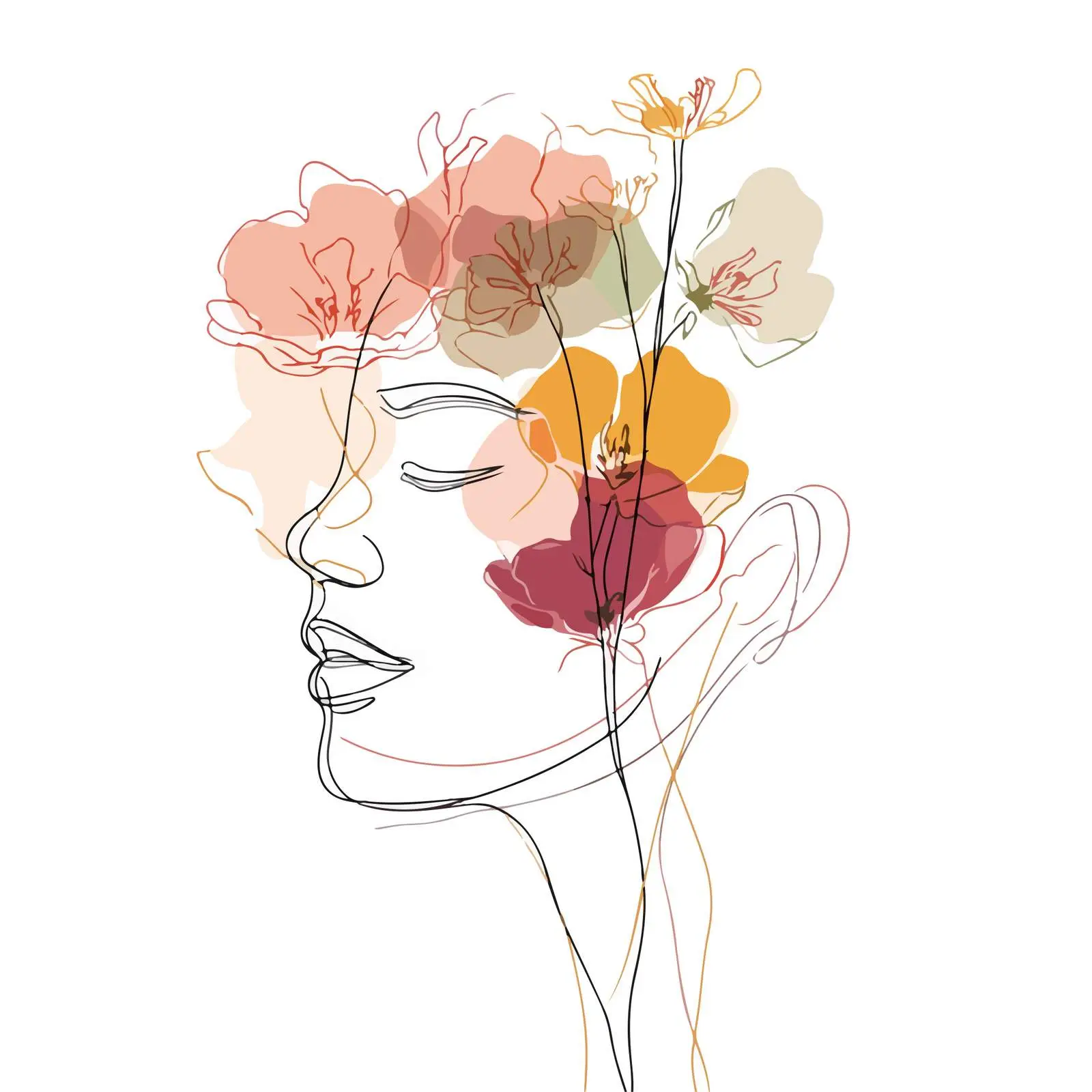 Floral Head Continuous Line Art — free download from Dotvec