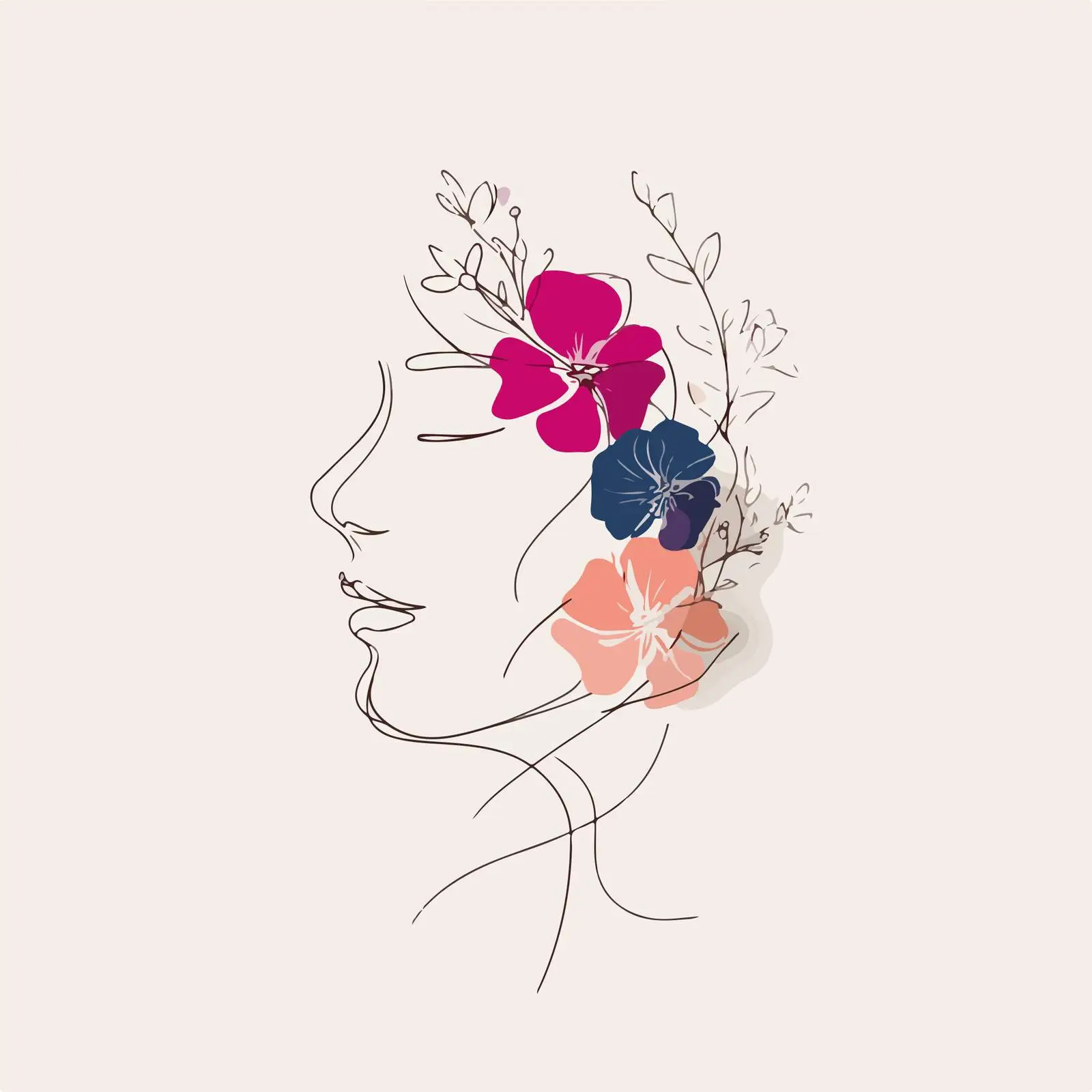 Elegant Floral Head In Continuous Line Art — free download from Dotvec
