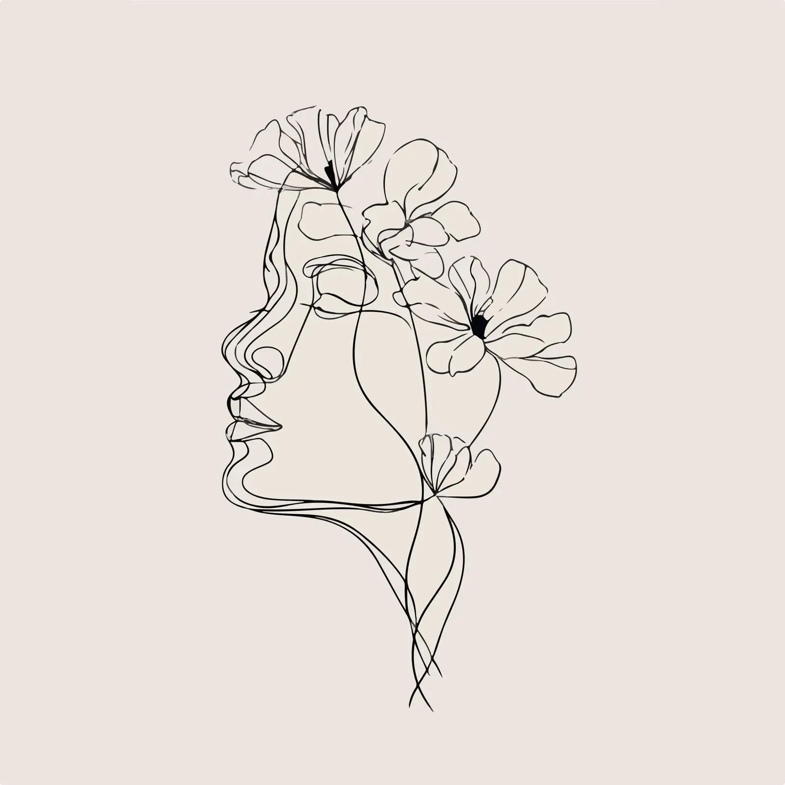 Minimal Flower Head Continuous Line Art — free download from Dotvec