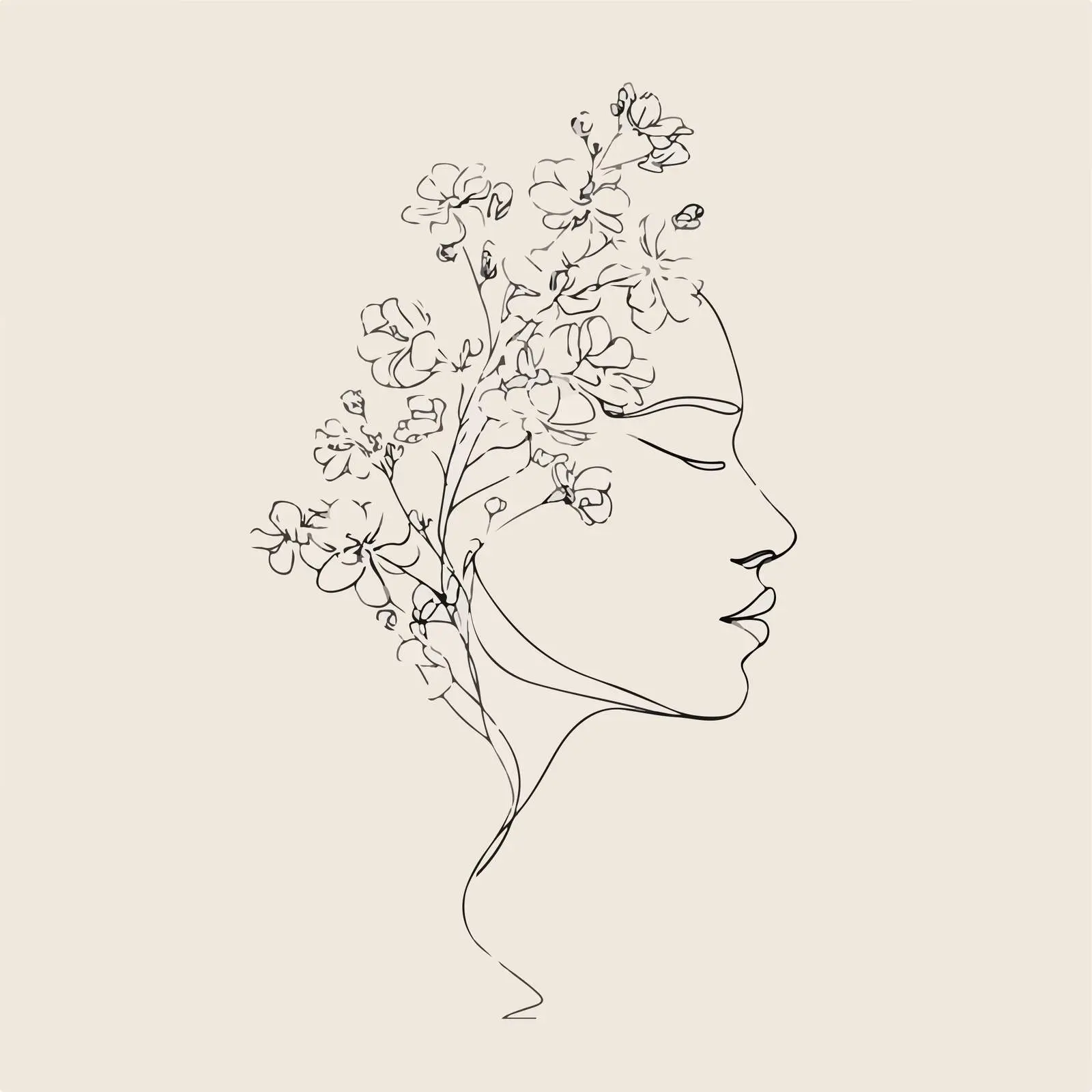 Minimal Floral Head Line Art — free download from Dotvec