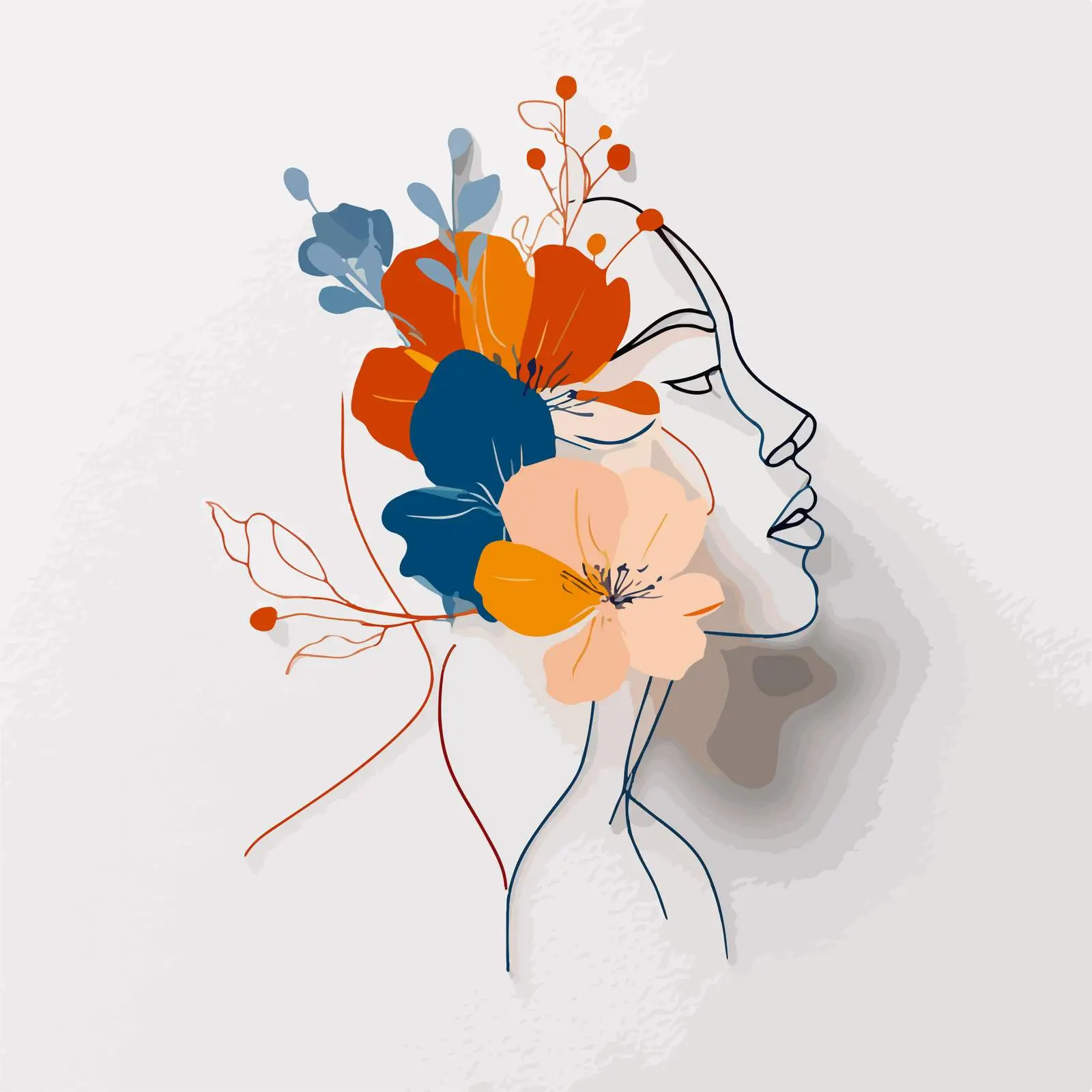 Continuous Line Art Head with Flowers — free download from Dotvec