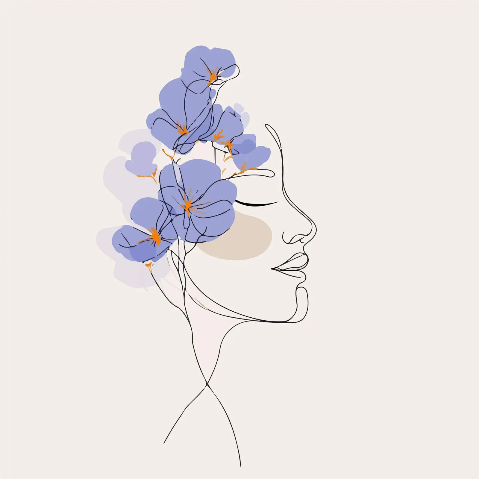 Minimal Head with Blooming Flowers Art — free download from Dotvec