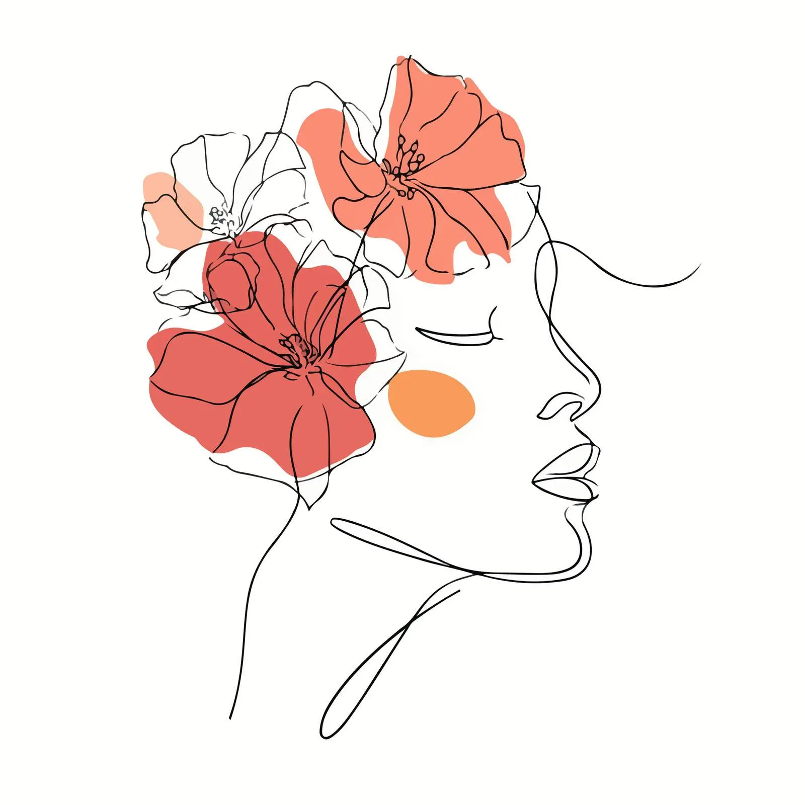 Artistic Floral Head Continuous Line Drawing — free download from Dotvec