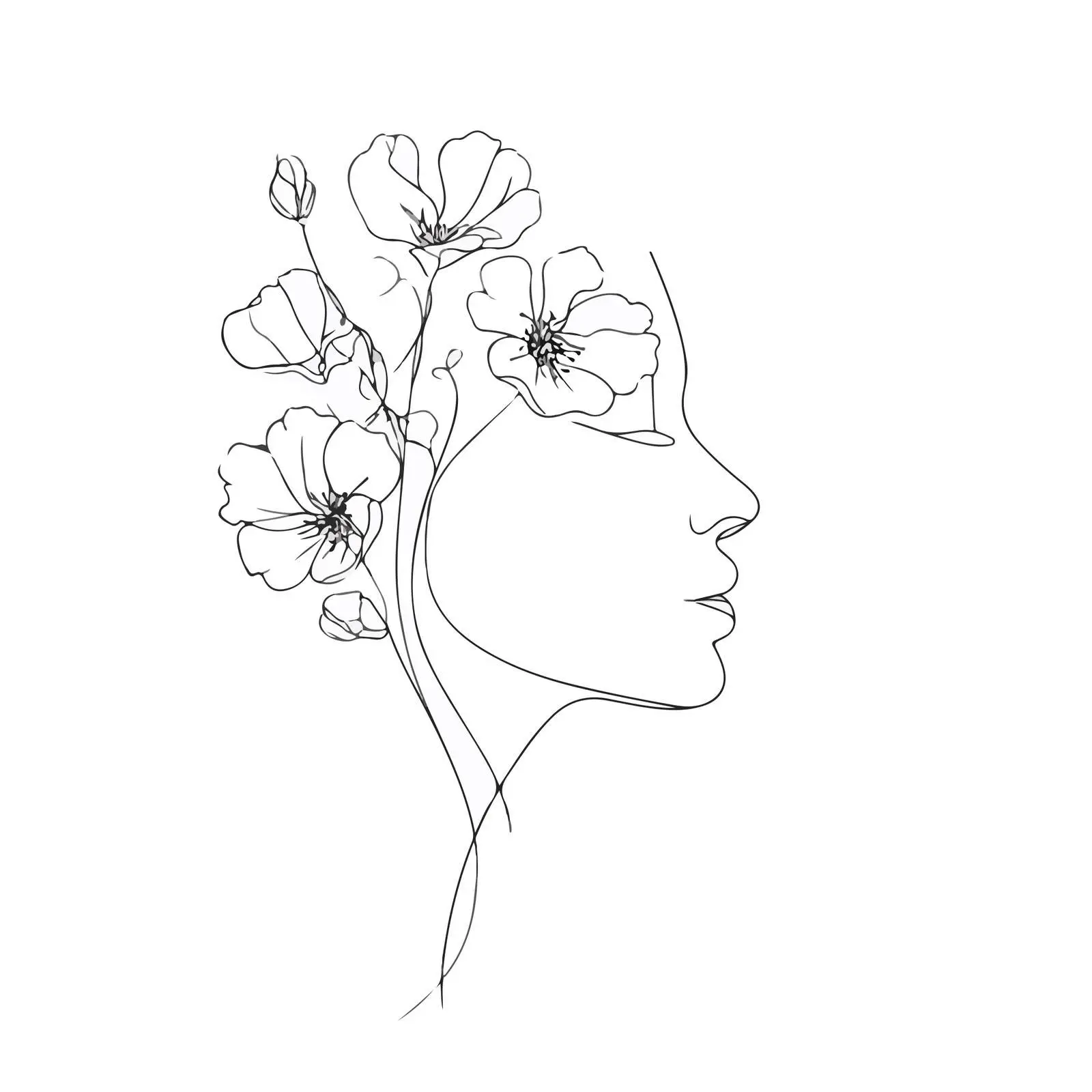 Elegant Floral Portrait Line Art — free download from Dotvec