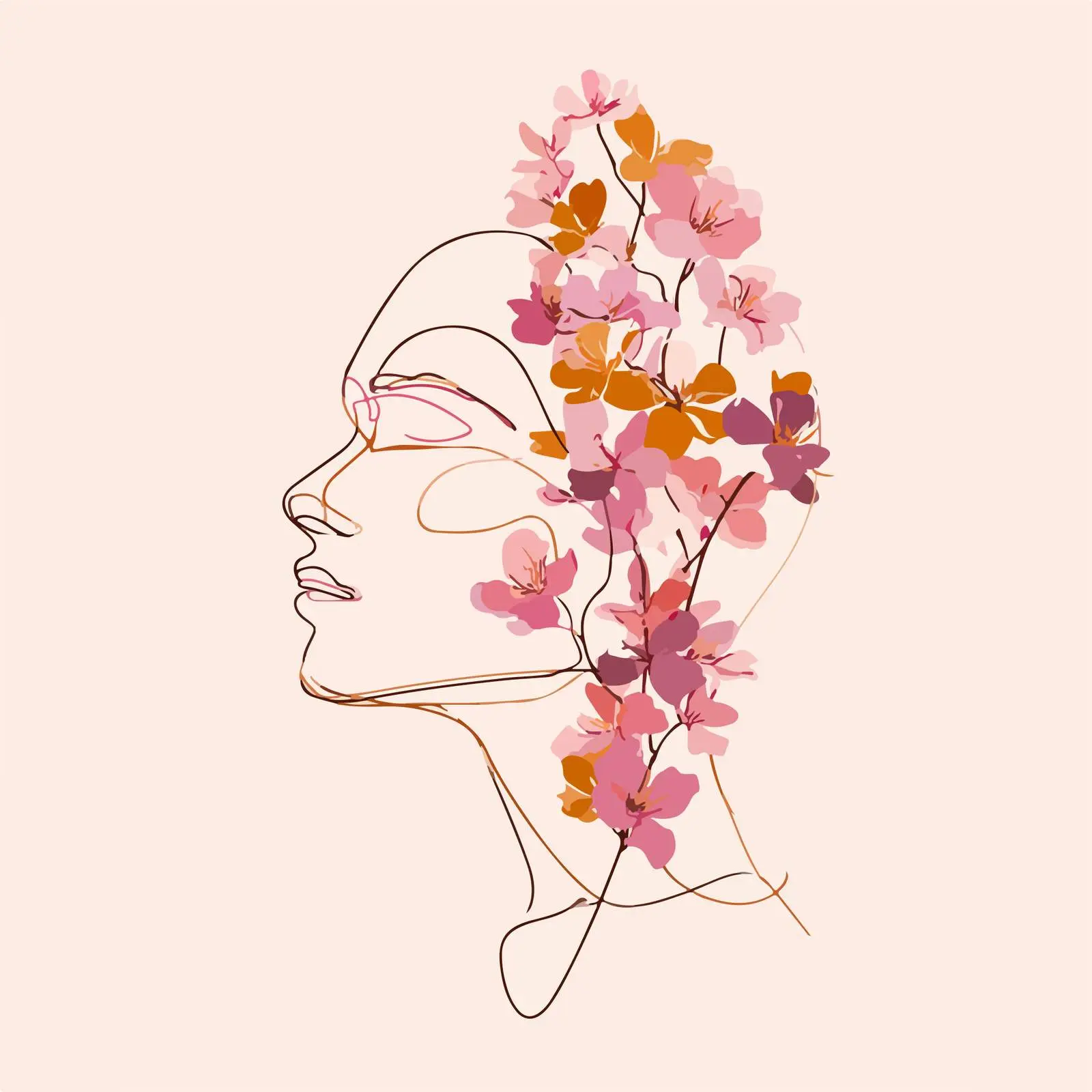 Elegant Floral Portrait Line Art — free download from Dotvec