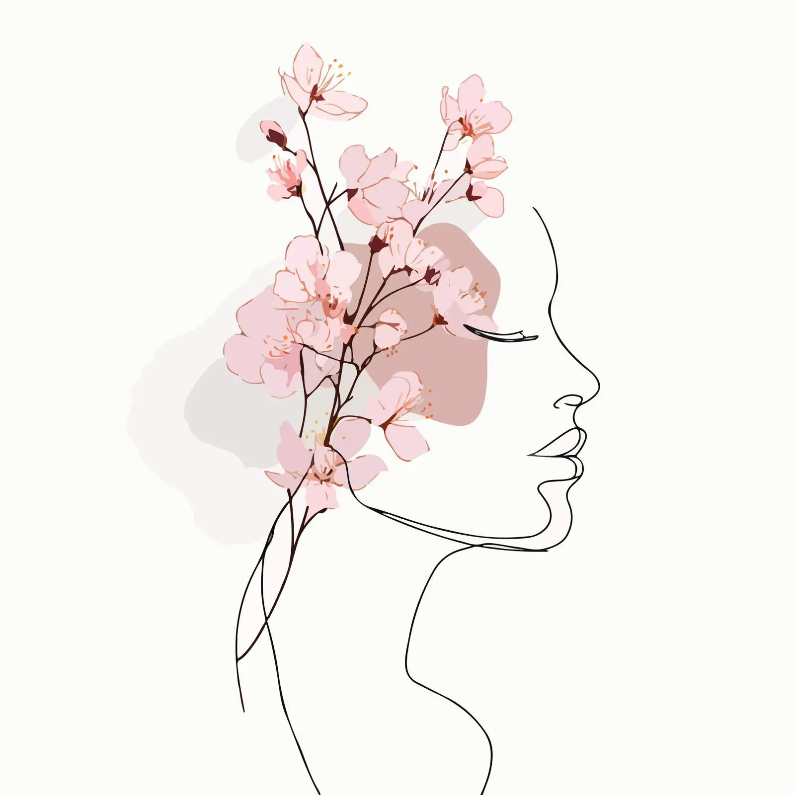 Minimal Head with Blooming Flowers — free download from Dotvec