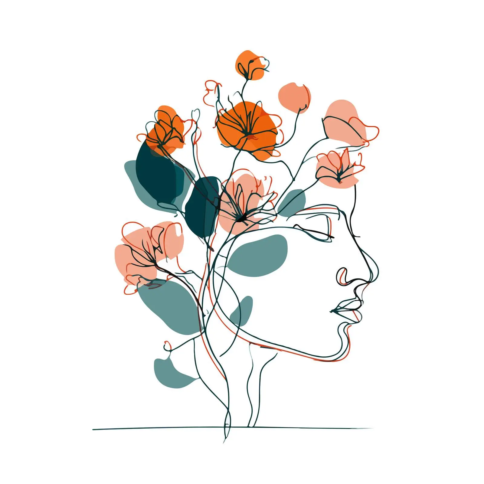 Continuous Line Art Head with Flowers — free download from Dotvec