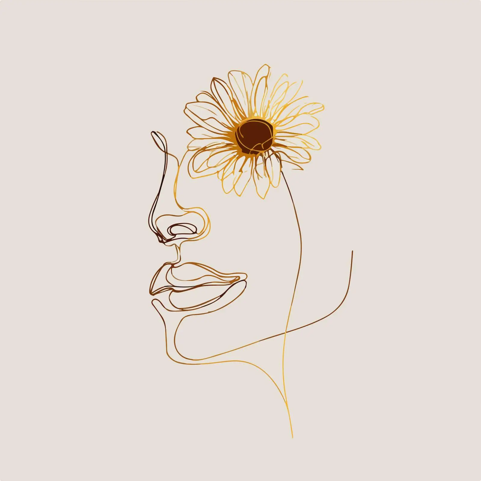 Minimal Human Face with Sunflower Line Art — free download from Dotvec