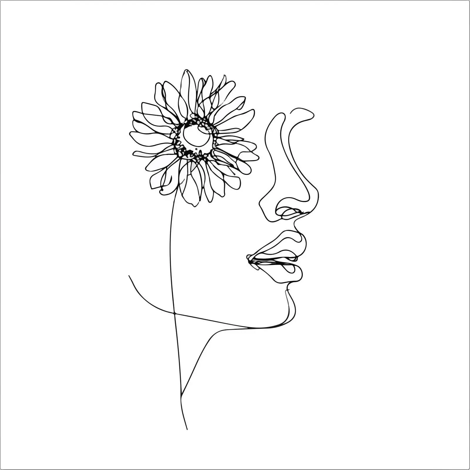 Minimal Line Art Human Face Sunflower — free download from Dotvec
