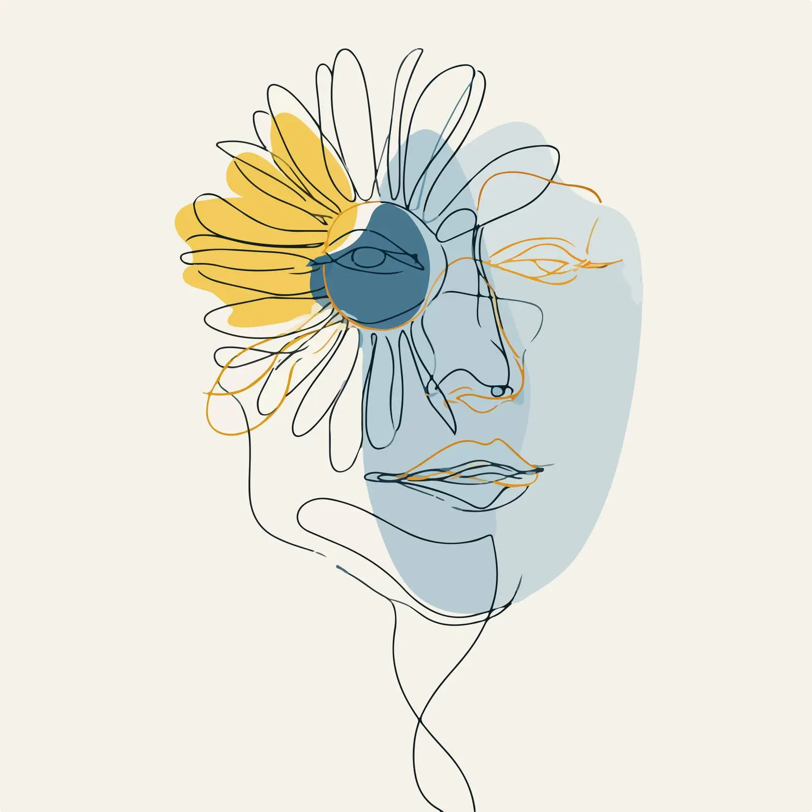 Elegant Face and Sunflower Line Art — free download from Dotvec