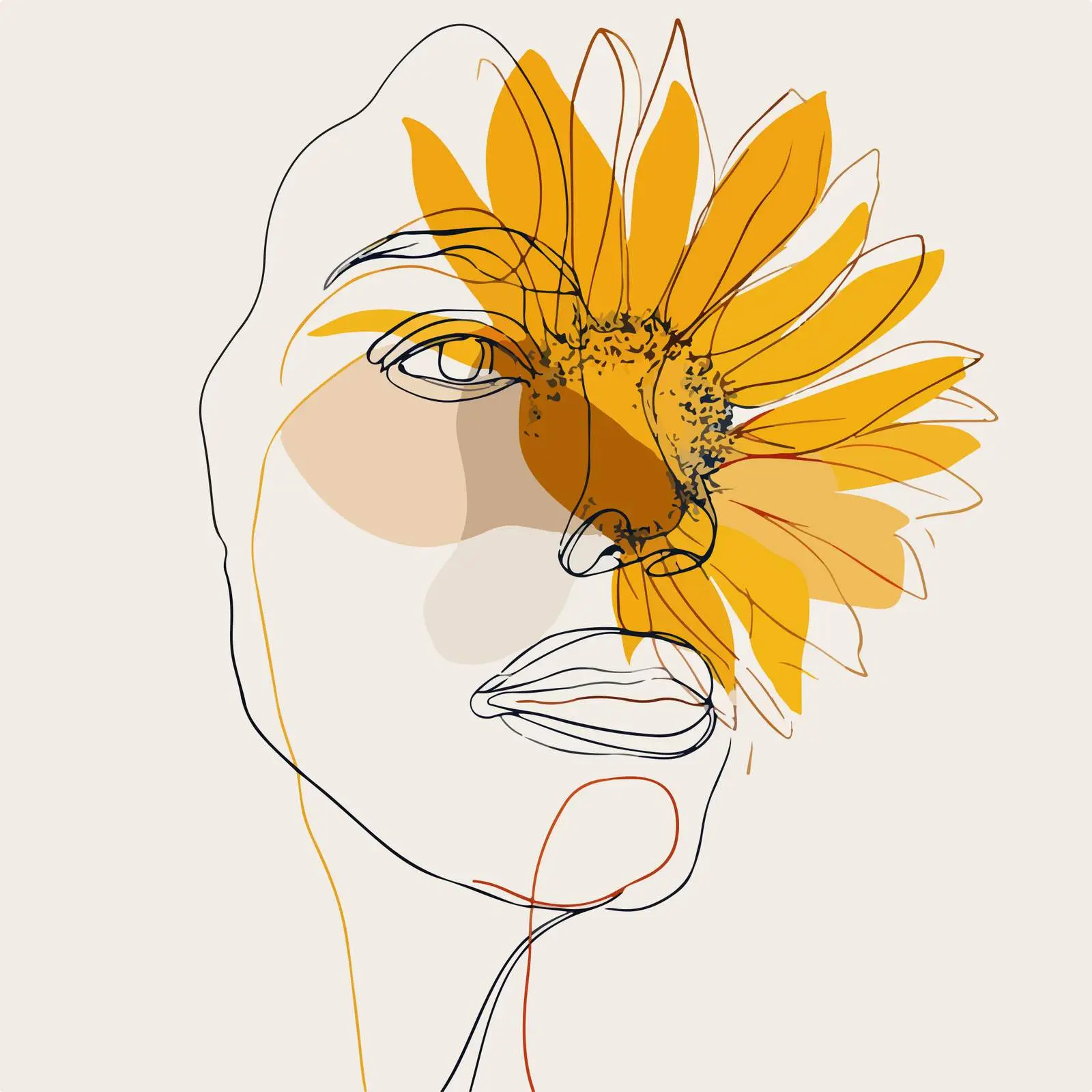 Minimal Line Art Human Face with Sunflower — free download from Dotvec