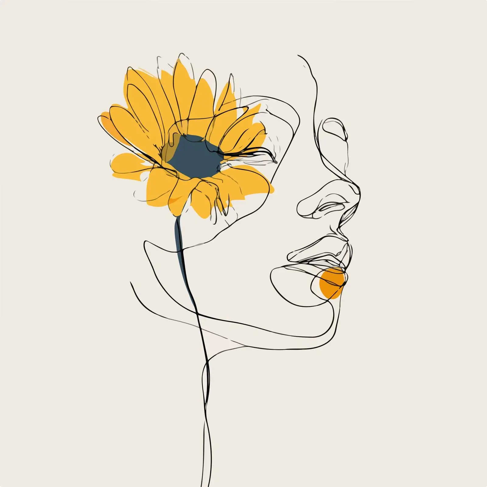 Minimal Sunflower Face Line Art — free download from Dotvec