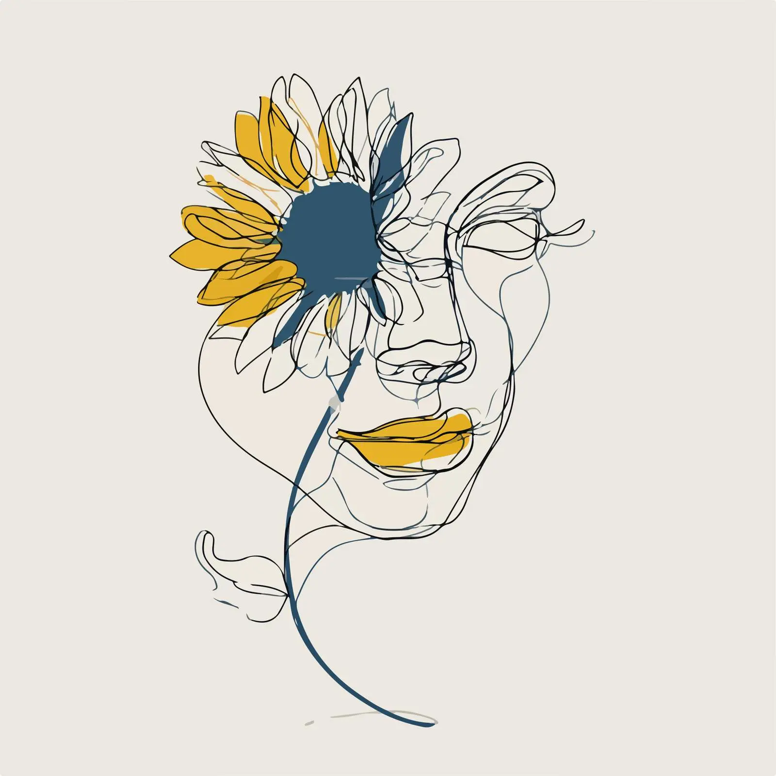 Human Face Sunflower Line Art — free download from Dotvec