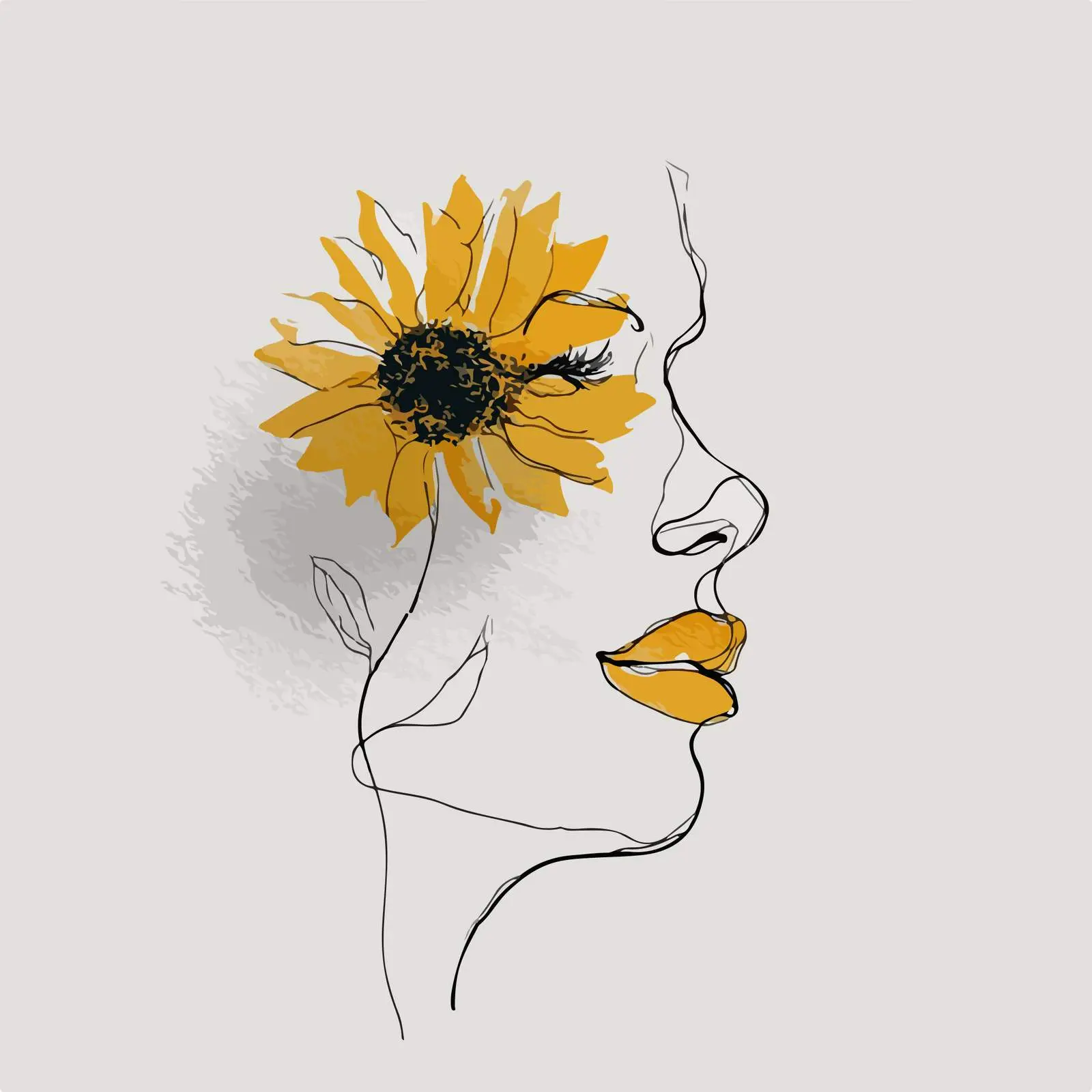 Abstract Face Sunflower Line Art — free download from Dotvec