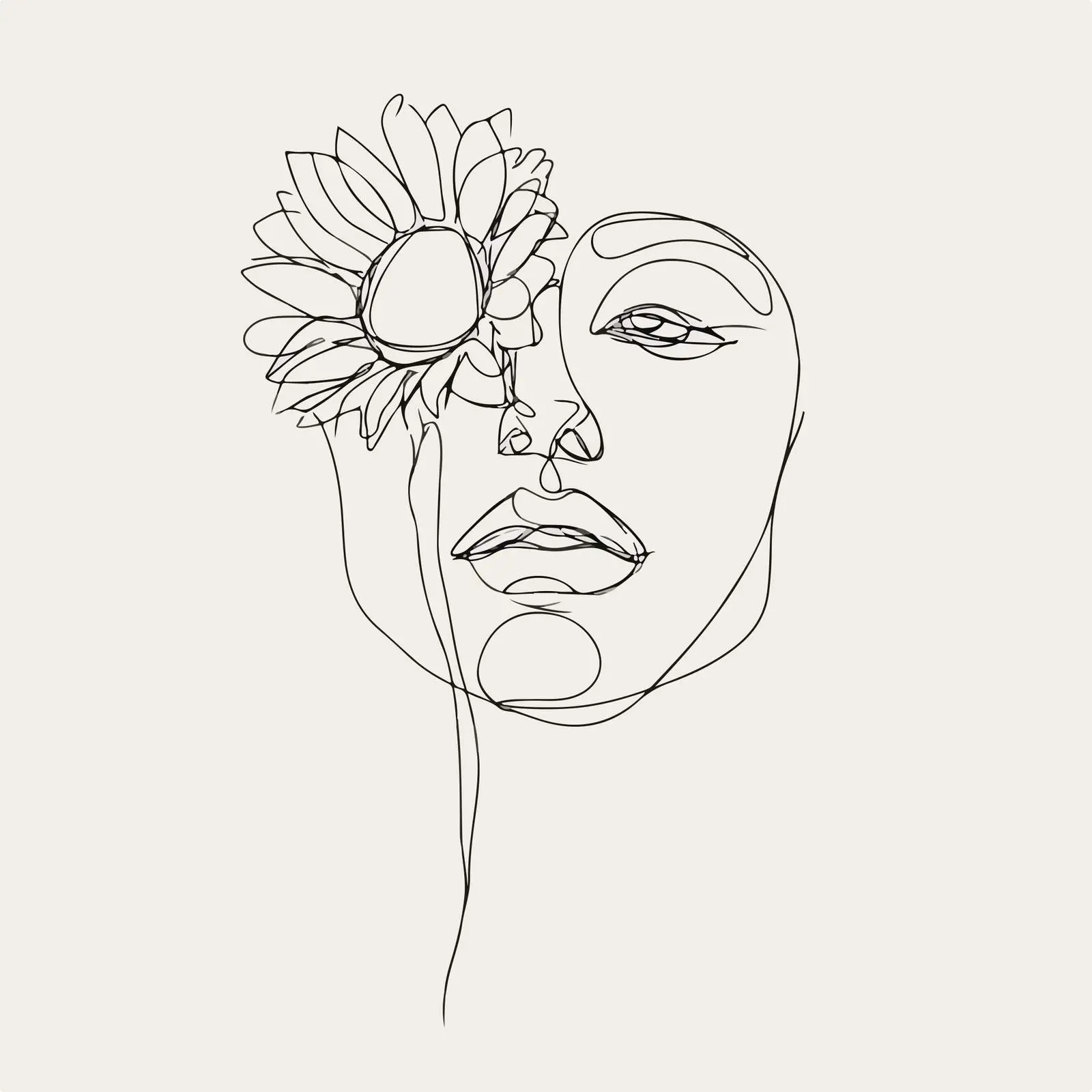 Minimalist Human Face Sunflower Line Art — free download from Dotvec