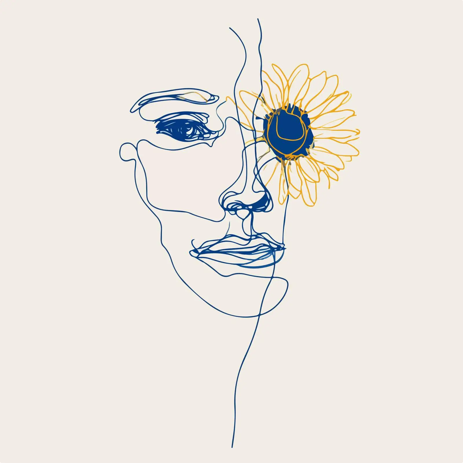 Elegant Human Face Sketch with Sunflower — free download from Dotvec