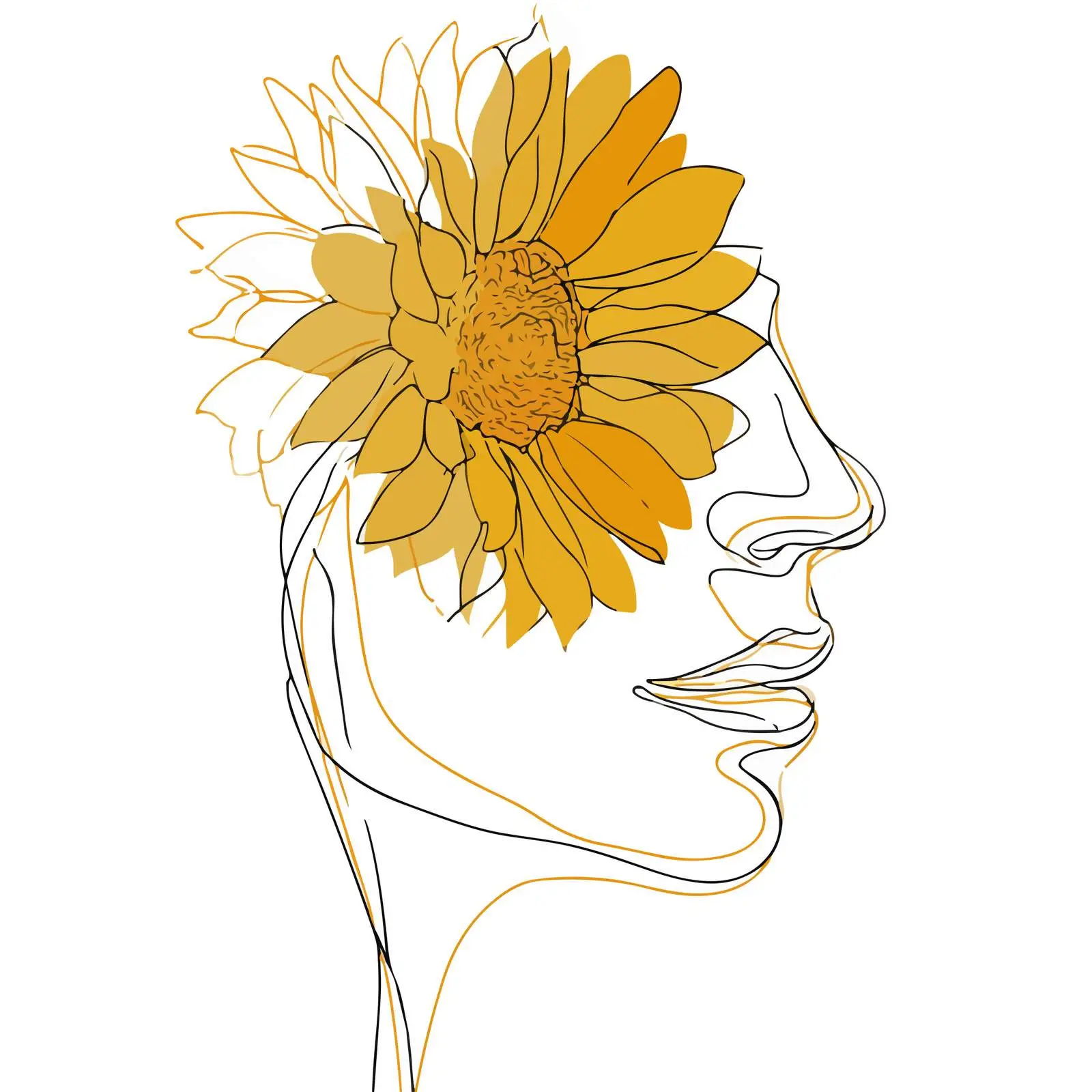 Minimal Human Face with Sunflower Art — free download from Dotvec