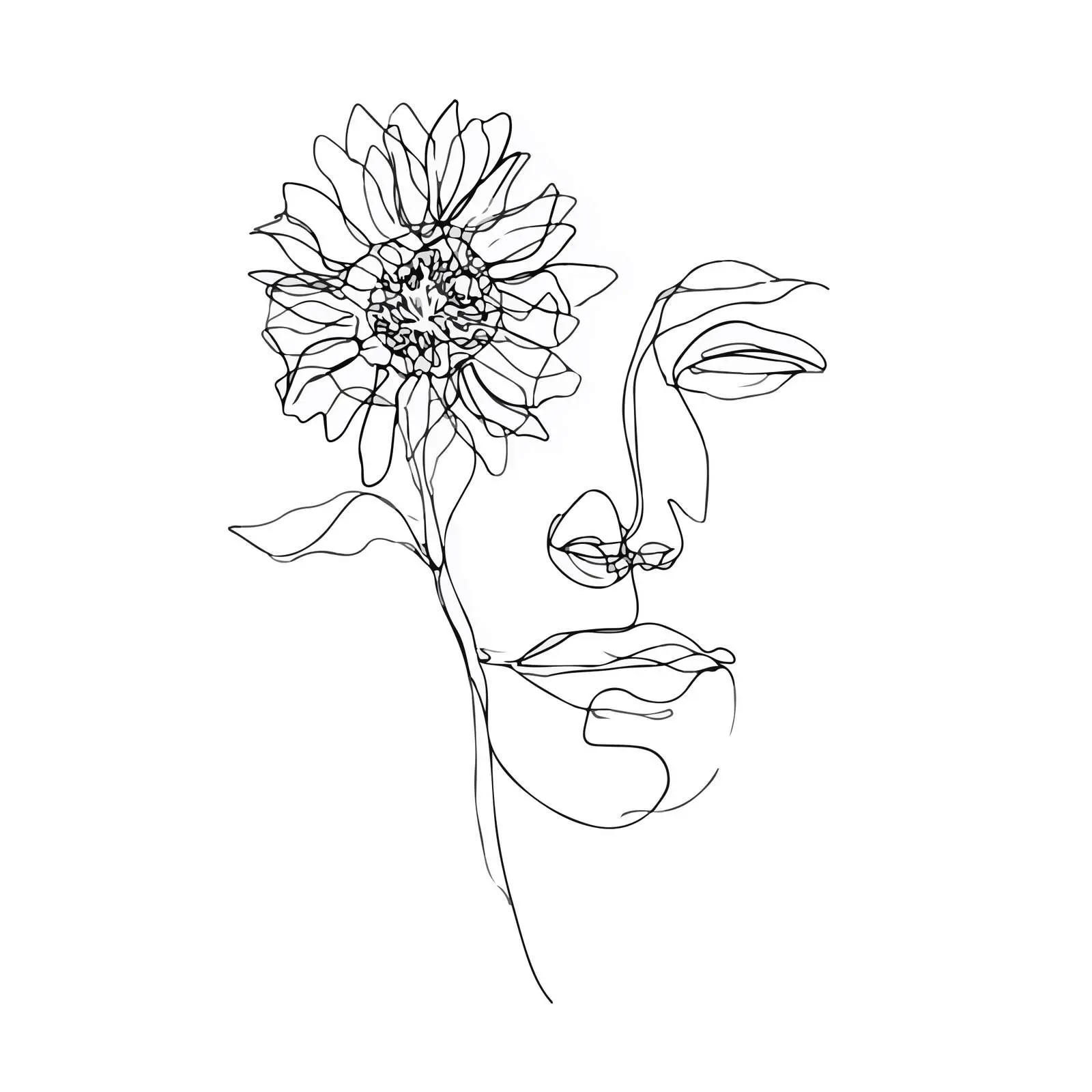 Minimal Line Art Human Face with Sunflower — free download from Dotvec