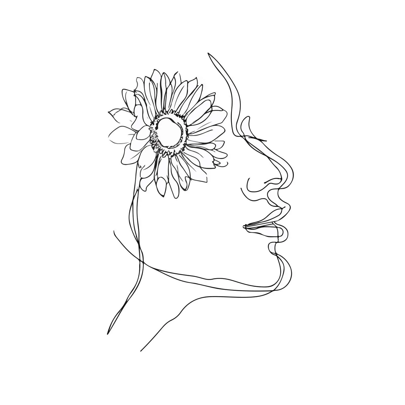 Elegant Face Sunflower Line Art — free download from Dotvec