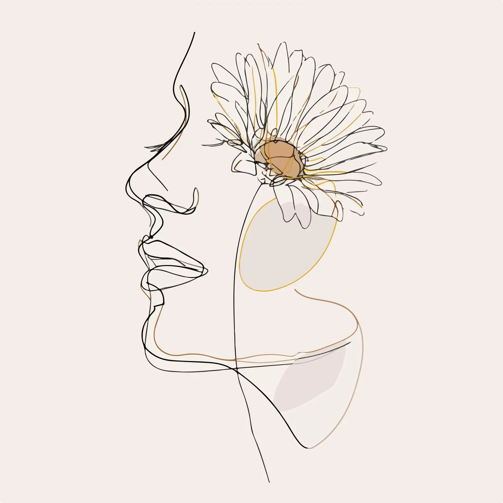 Minimalistic Human Face with Sunflower Line Art — free download from Dotvec
