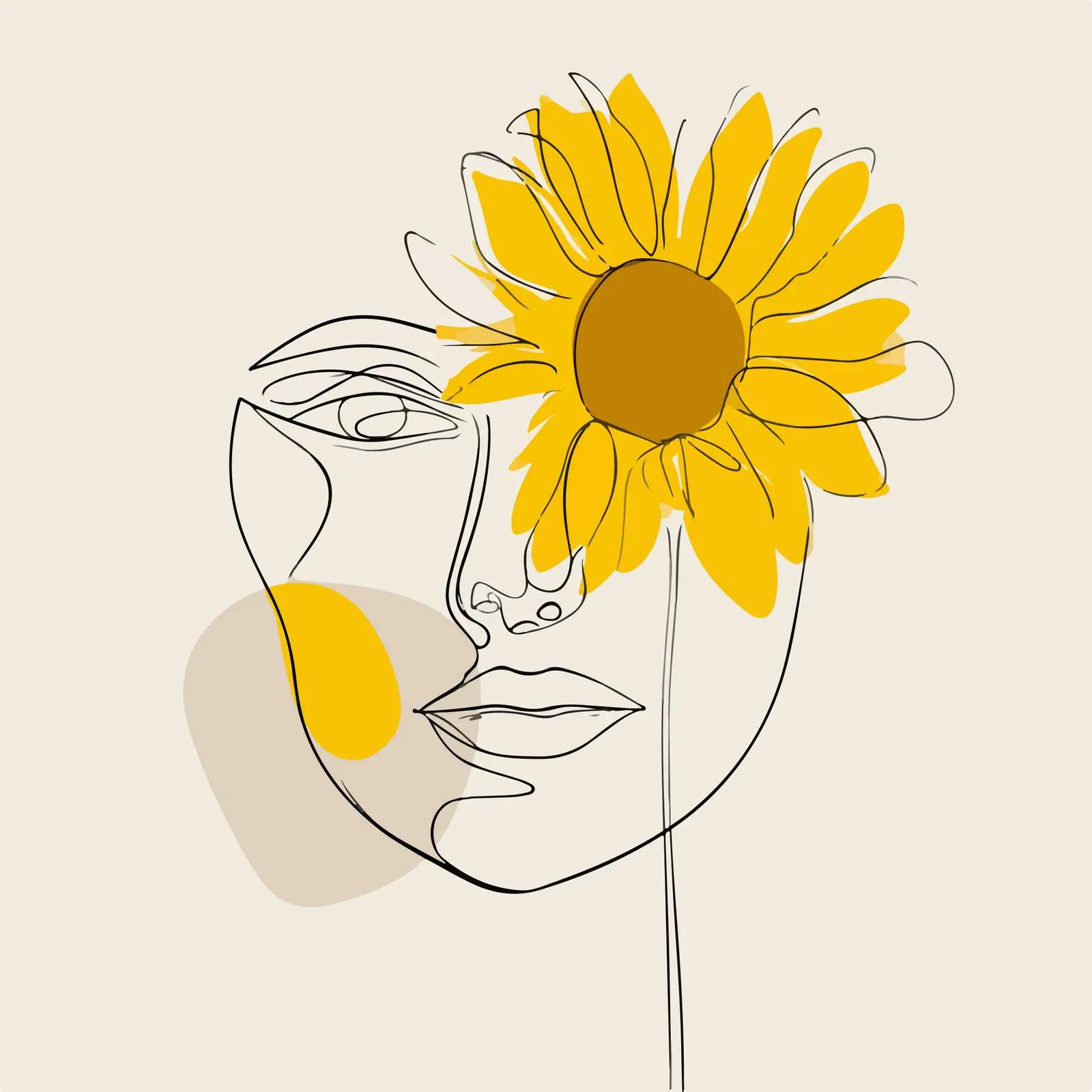 Minimal Line Art of Human Face with Sunflower — free download from Dotvec