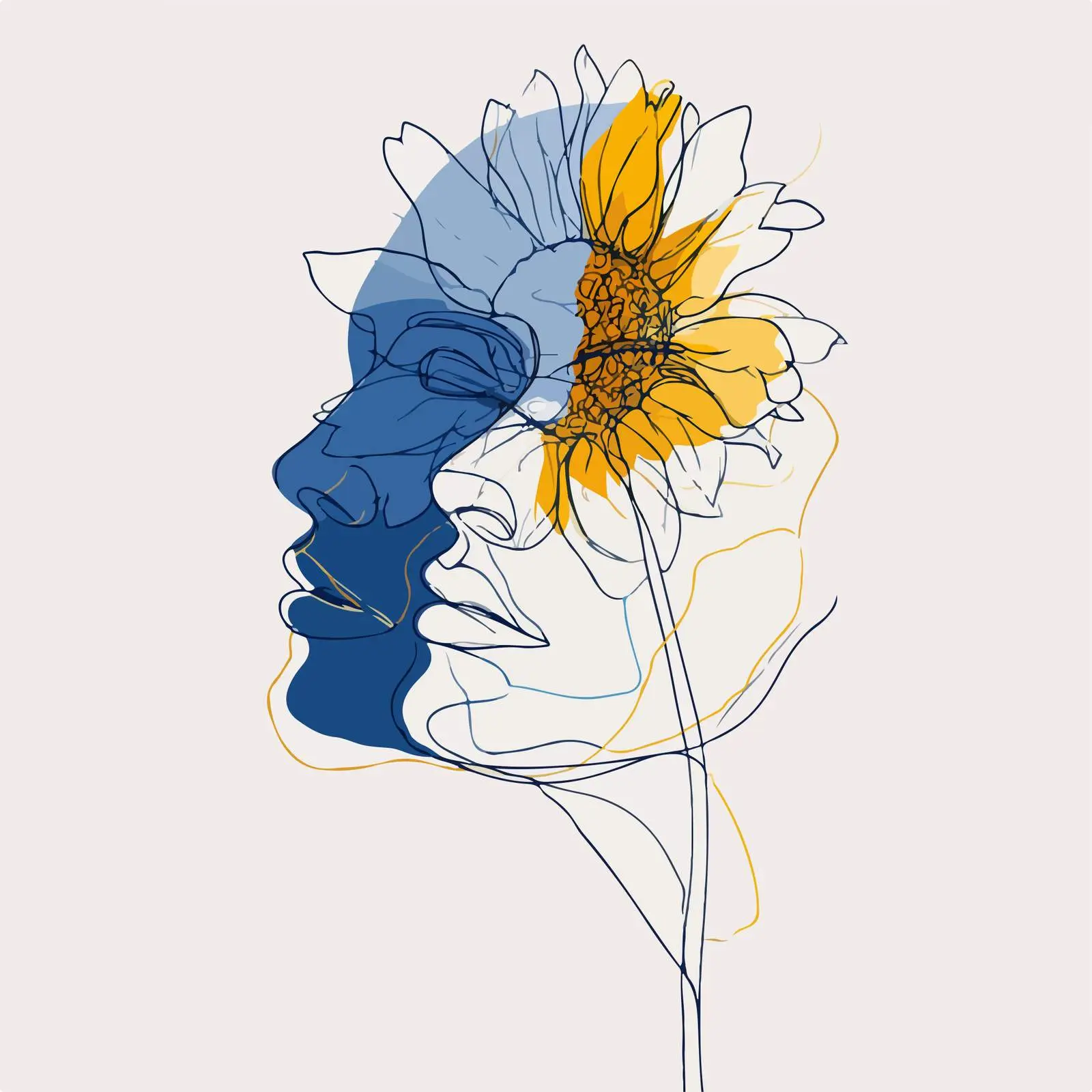 Minimal Face Sunflower Line Art — free download from Dotvec