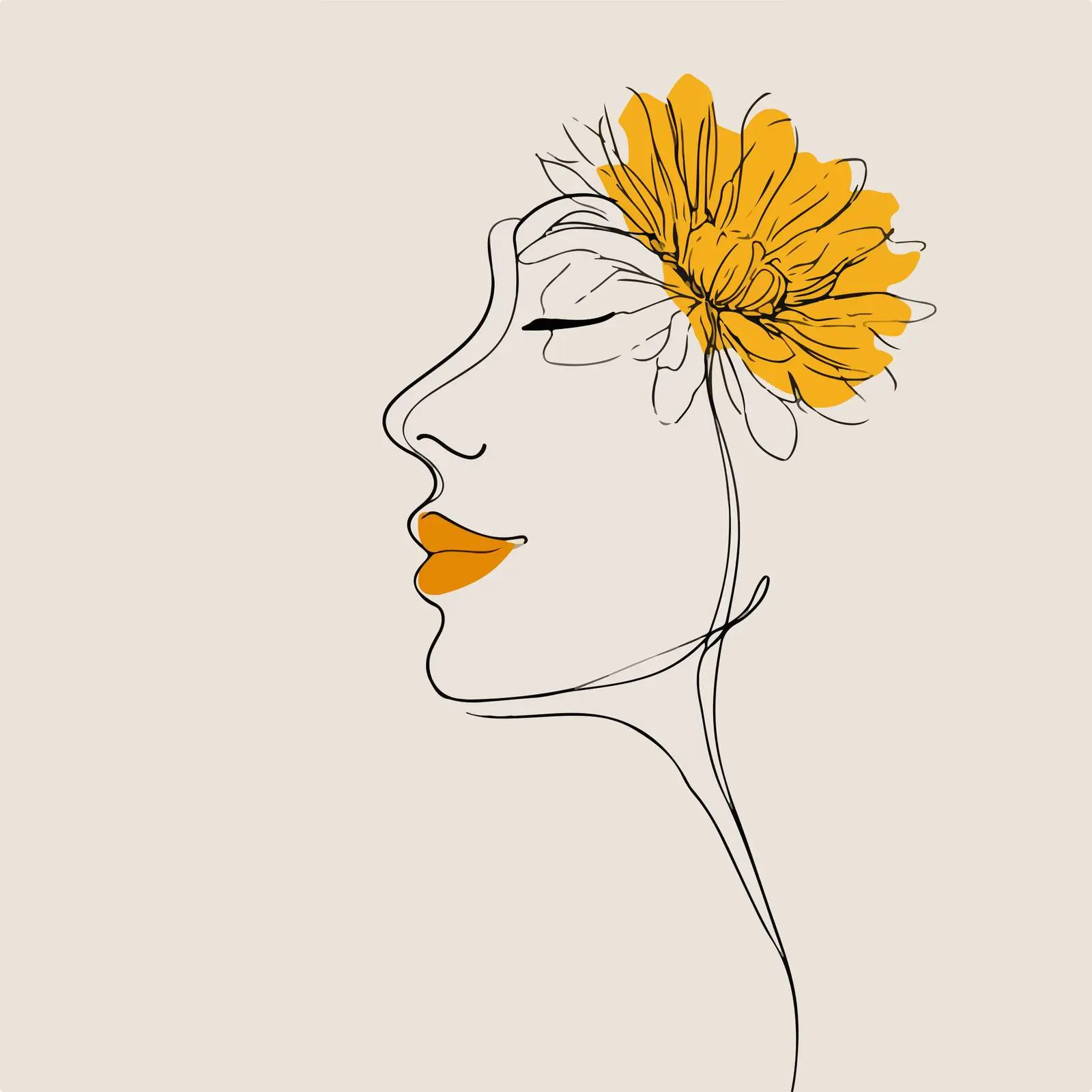 Elegant Face Sunflower Line Art — free download from Dotvec