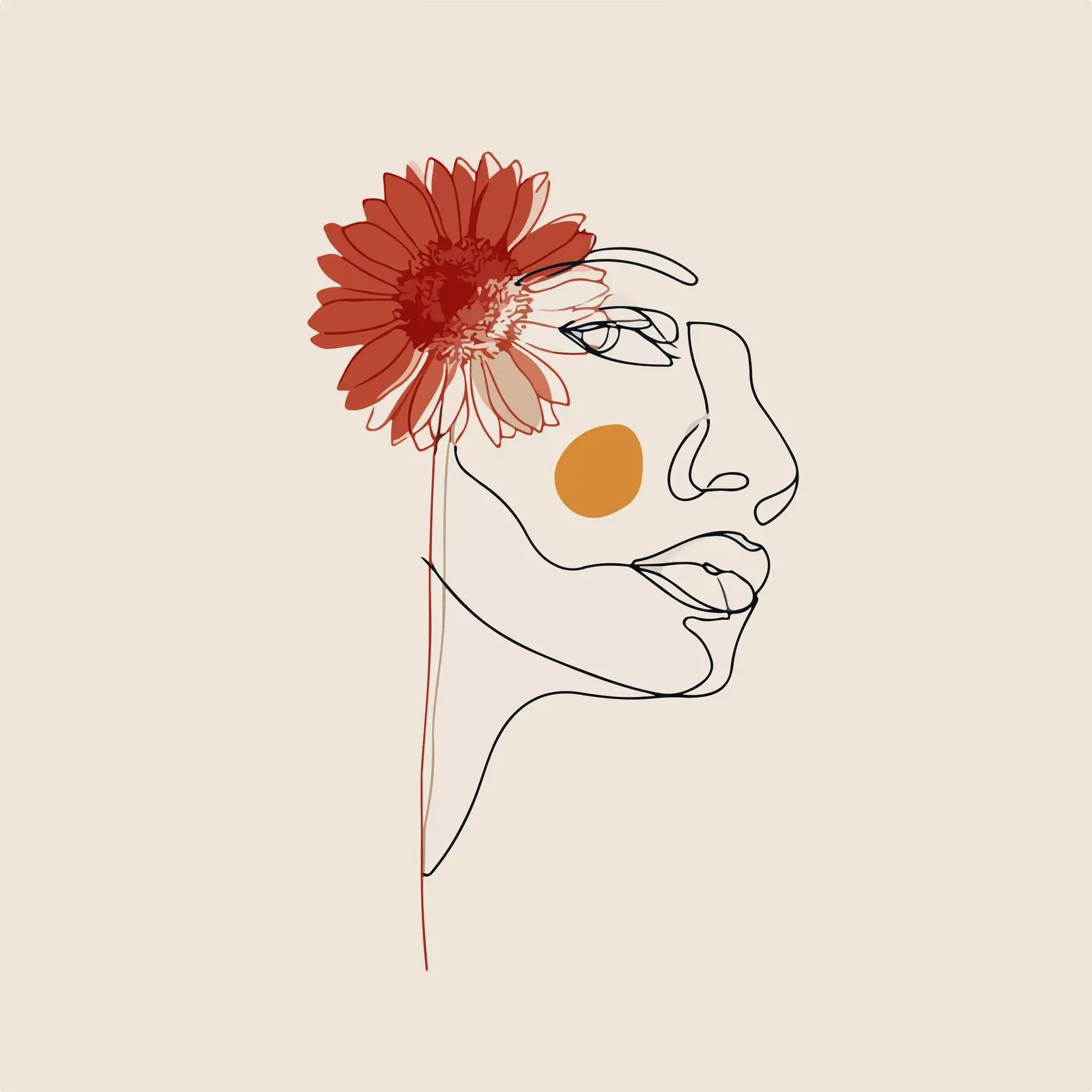 Elegant Face Sunflower Line Art — free download from Dotvec