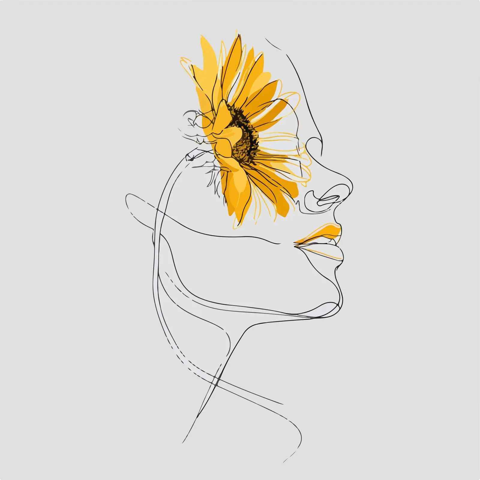 Minimal Human Face Sunflower Line Art — free download from Dotvec