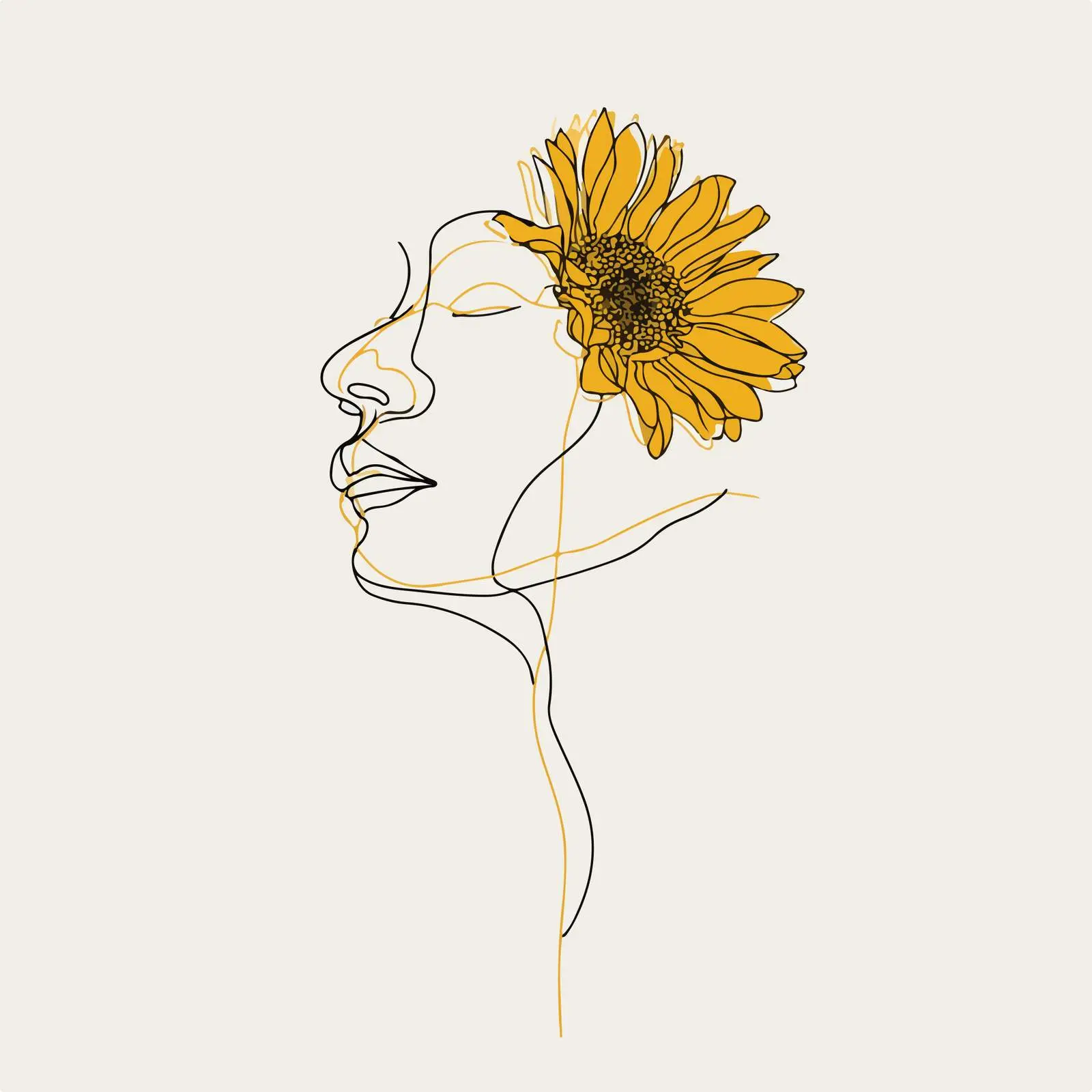 Elegant Face Sunflower Line Art — free download from Dotvec