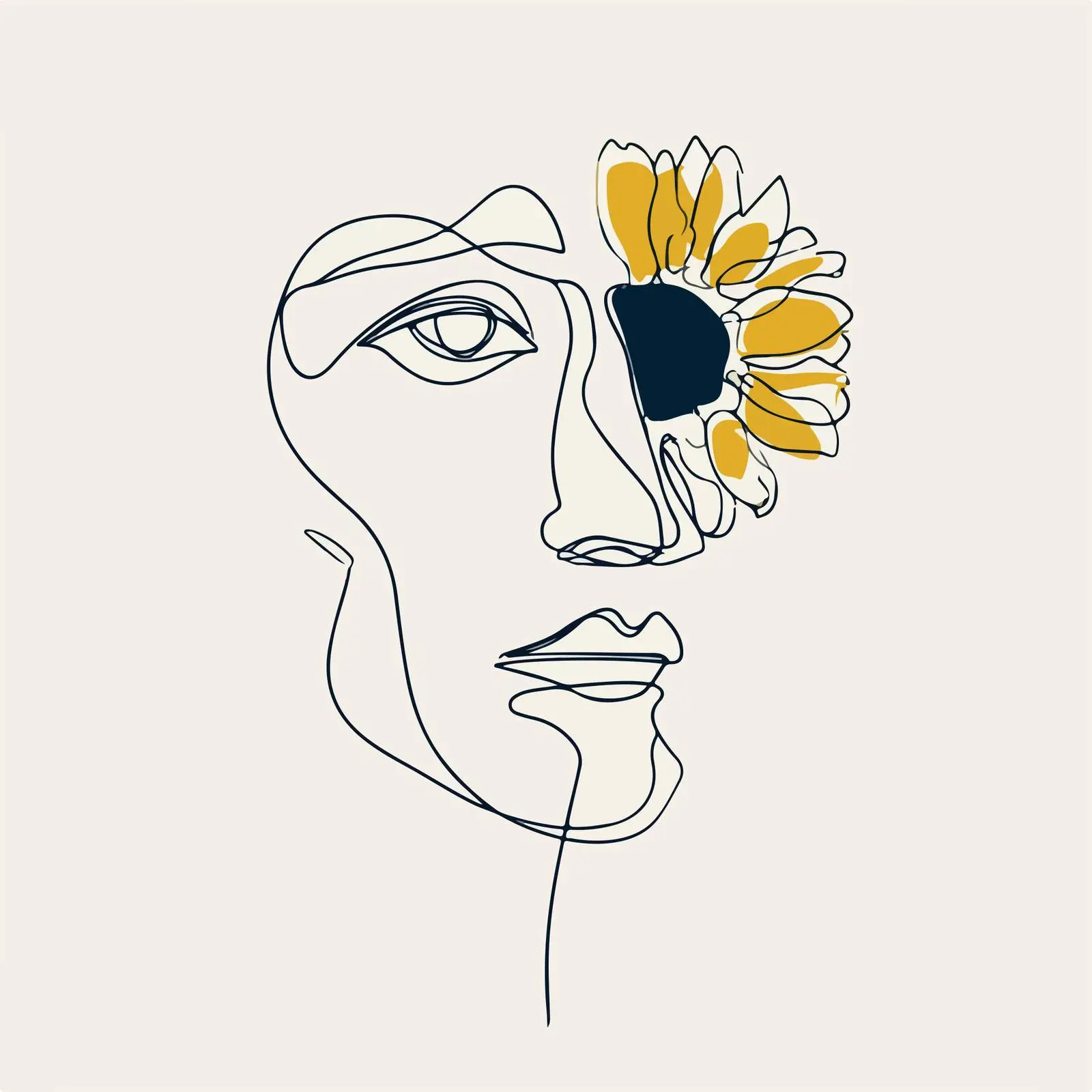 Minimalistic Human Face with Sunflower Art — free download from Dotvec